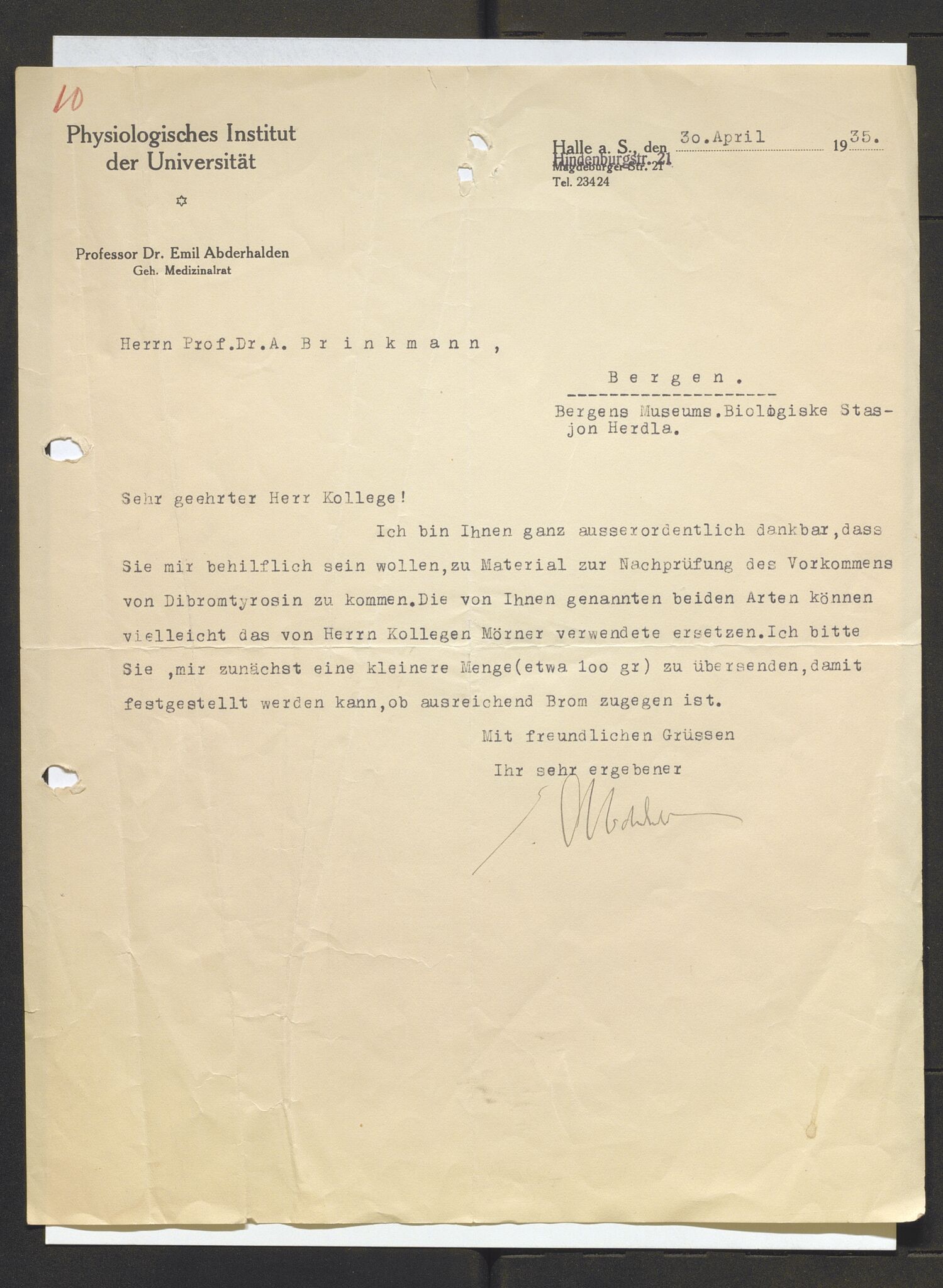Bergens Museum, AV/SAB-A-17301/13/D/L0002: Korrespondanse , 1928-1940, s. 321