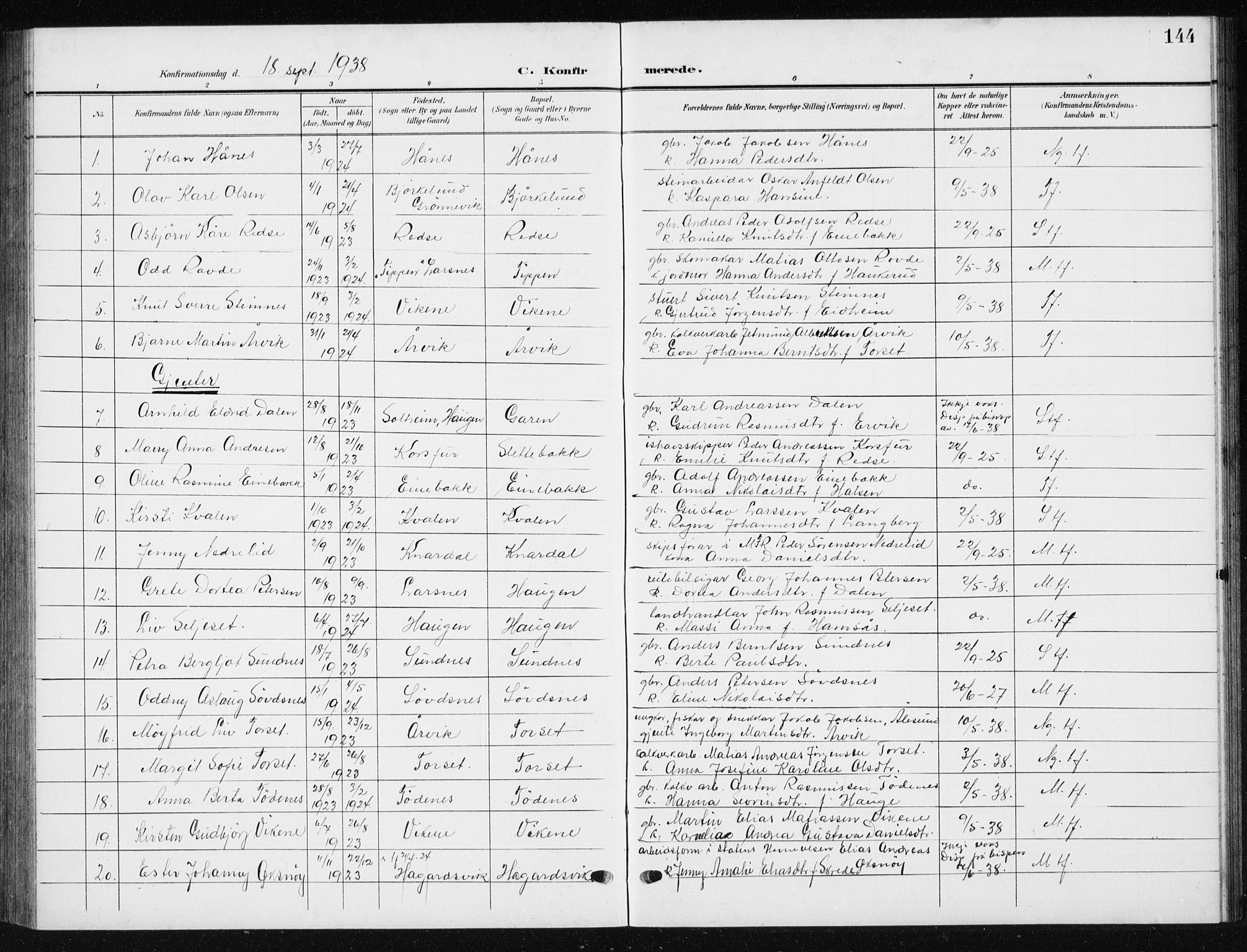 Ministerialprotokoller, klokkerbøker og fødselsregistre - Møre og Romsdal, AV/SAT-A-1454/504/L0061: Klokkerbok nr. 504C03, 1902-1940, s. 144
