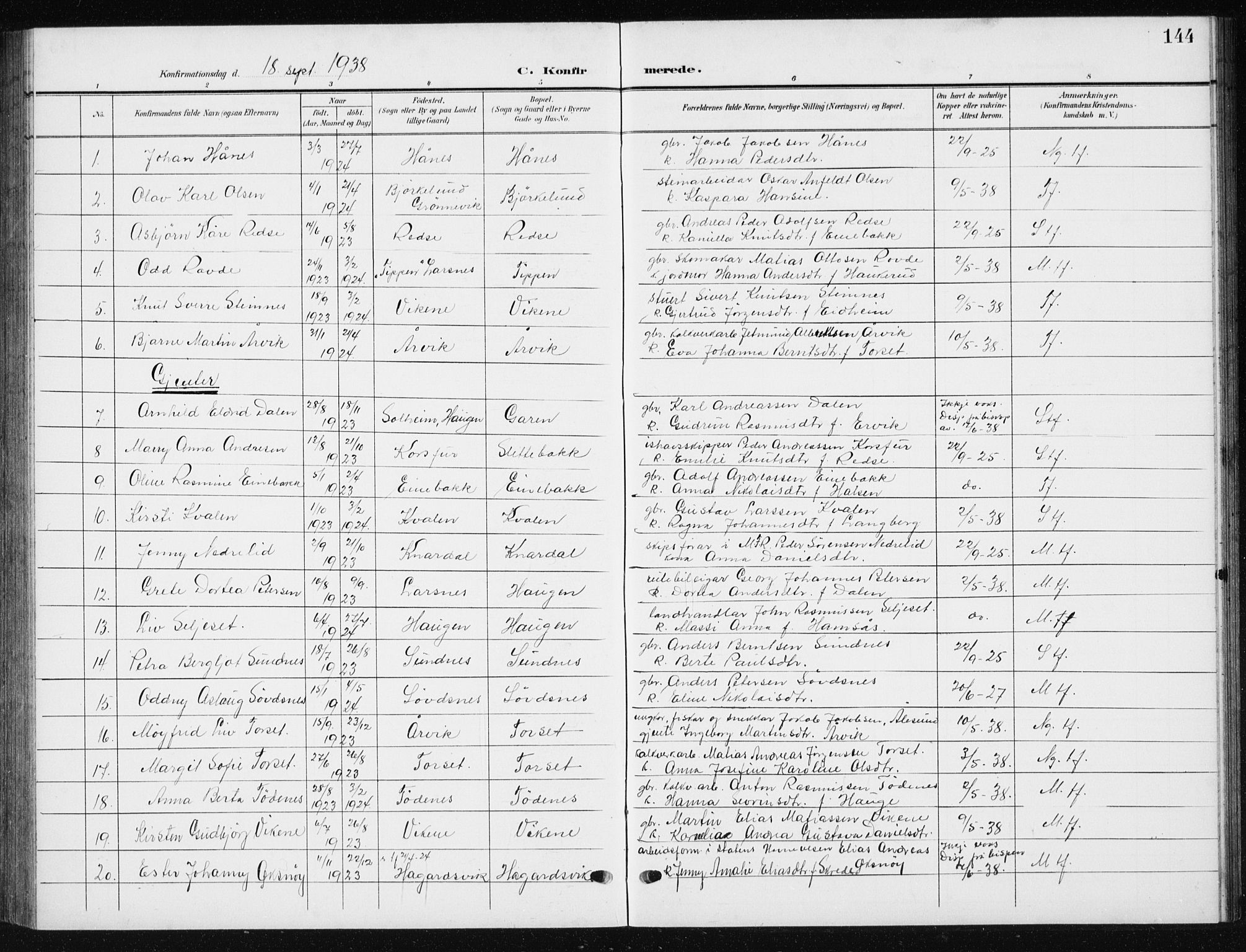 Ministerialprotokoller, klokkerbøker og fødselsregistre - Møre og Romsdal, SAT/A-1454/504/L0061: Klokkerbok nr. 504C03, 1902-1940, s. 144