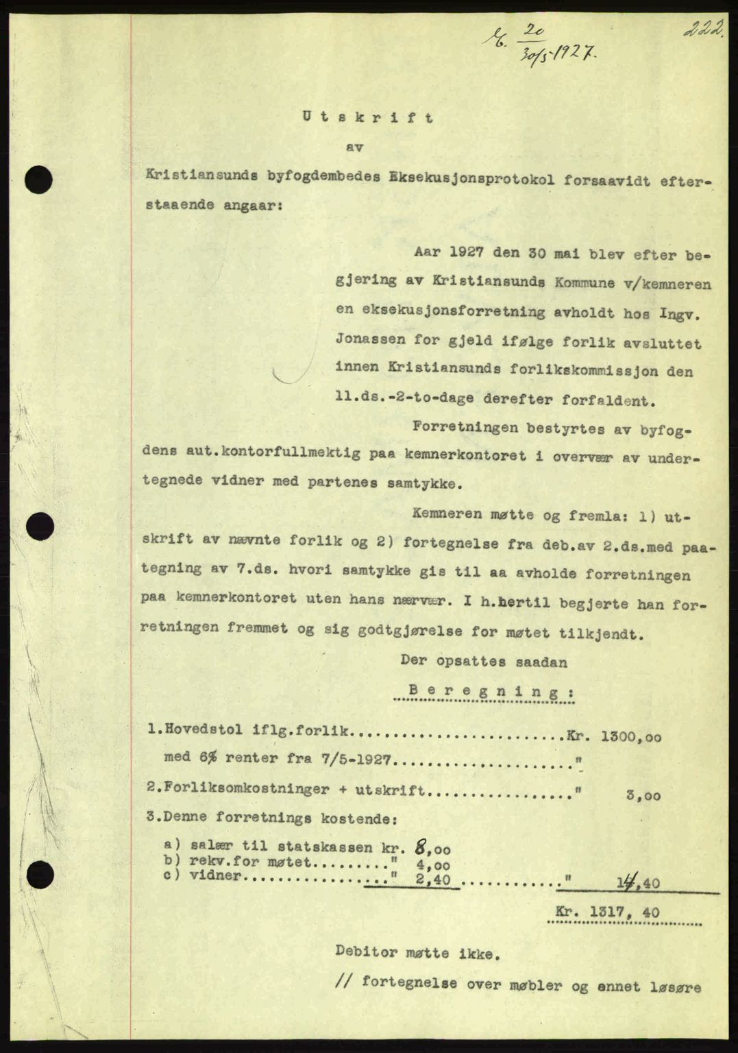 Kristiansund byfogd, AV/SAT-A-4587/A/27: Pantebok nr. 21, 1926-1928, Tingl.dato: 30.05.1927