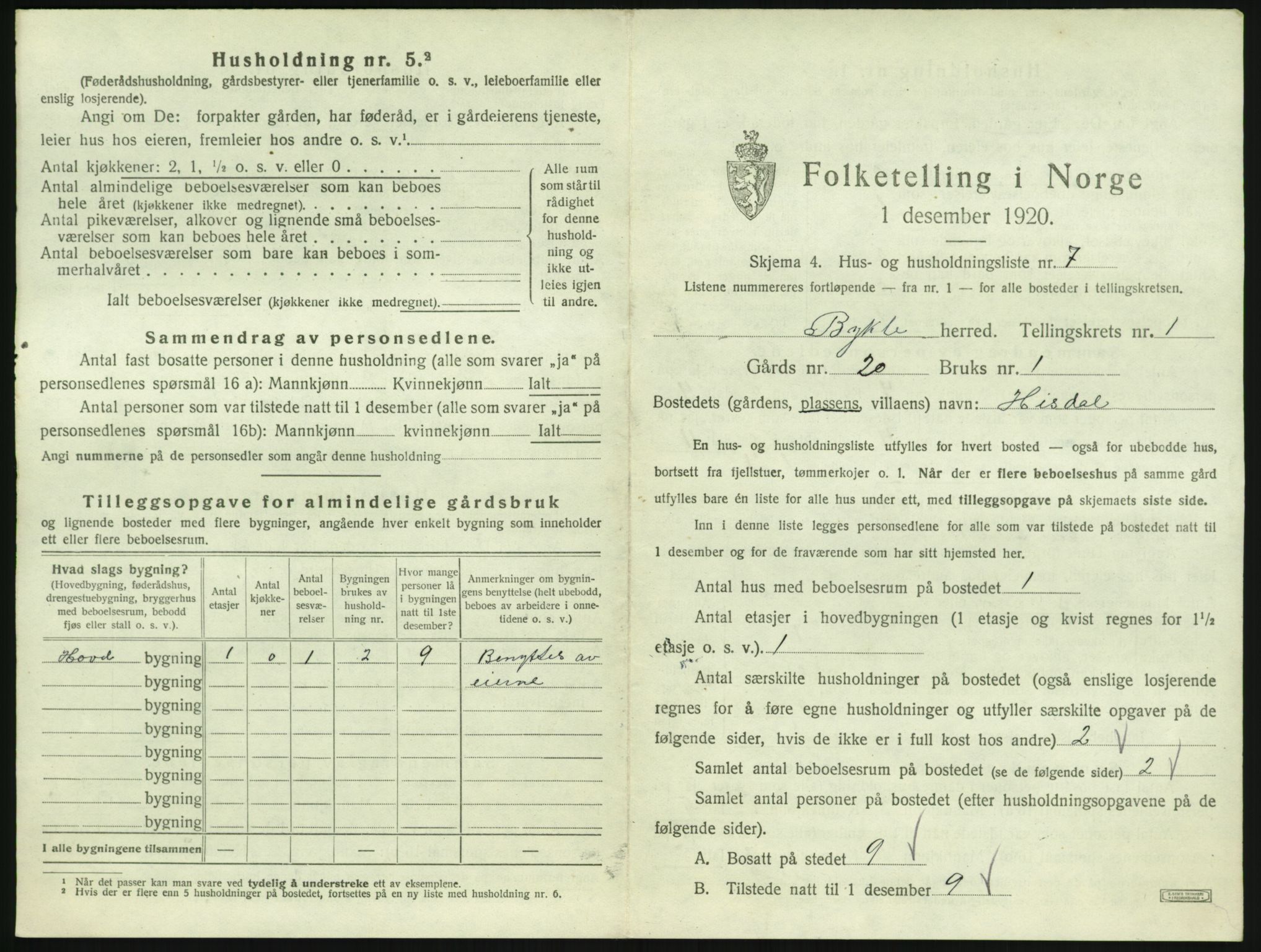 SAK, Folketelling 1920 for 0941 Bykle herred, 1920, s. 33