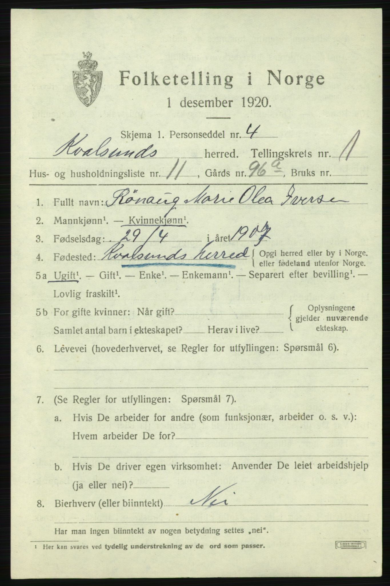SATØ, Folketelling 1920 for 2017 Kvalsund herred, 1920, s. 618
