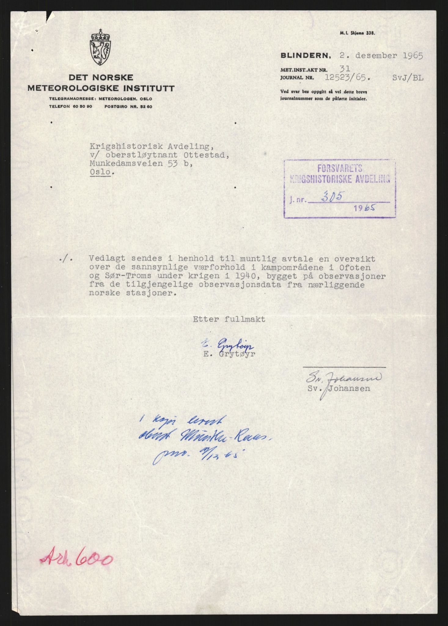 Forsvaret, Forsvarets krigshistoriske avdeling, RA/RAFA-2017/Y/Yb/L0132: II-C-11-600  -  6. Divisjon / 6. Distriktskommando, 1940-1960, s. 296