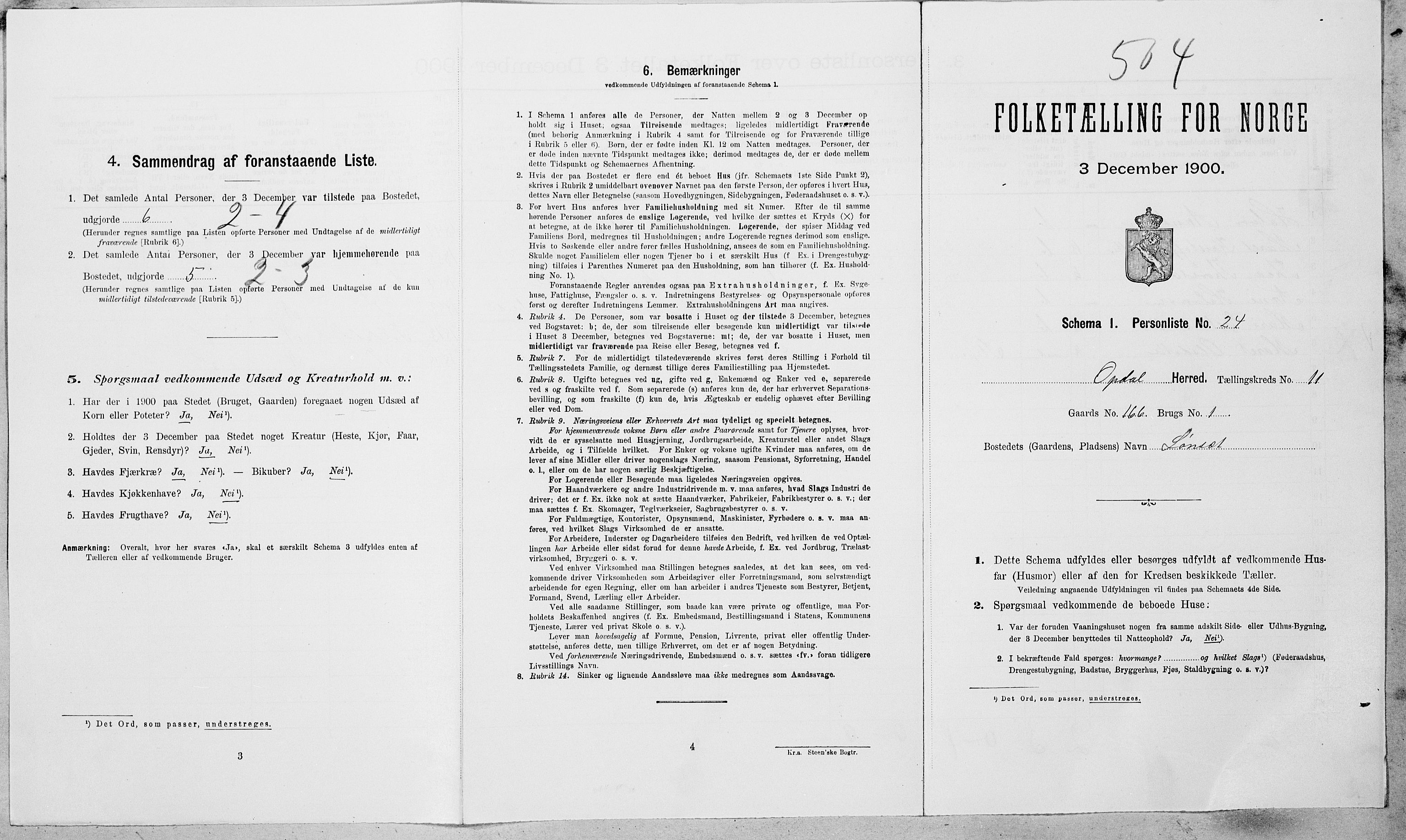SAT, Folketelling 1900 for 1634 Oppdal herred, 1900, s. 896