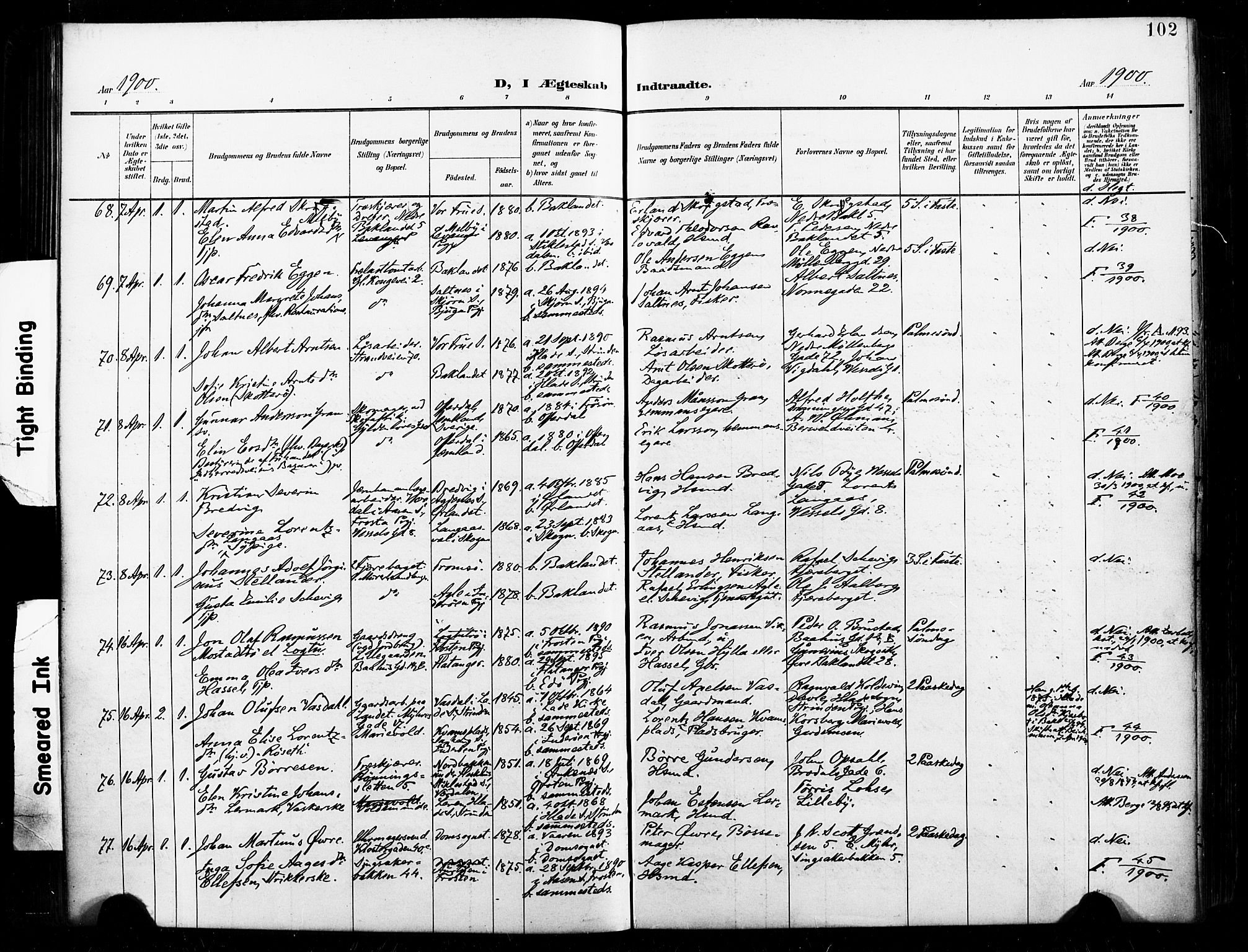 Ministerialprotokoller, klokkerbøker og fødselsregistre - Sør-Trøndelag, SAT/A-1456/604/L0198: Ministerialbok nr. 604A19, 1893-1900, s. 102