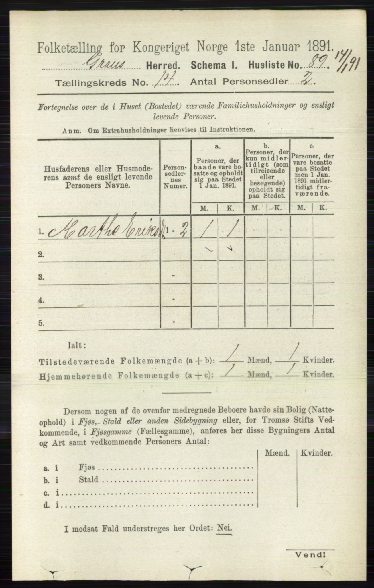 RA, Folketelling 1891 for 0534 Gran herred, 1891, s. 6967