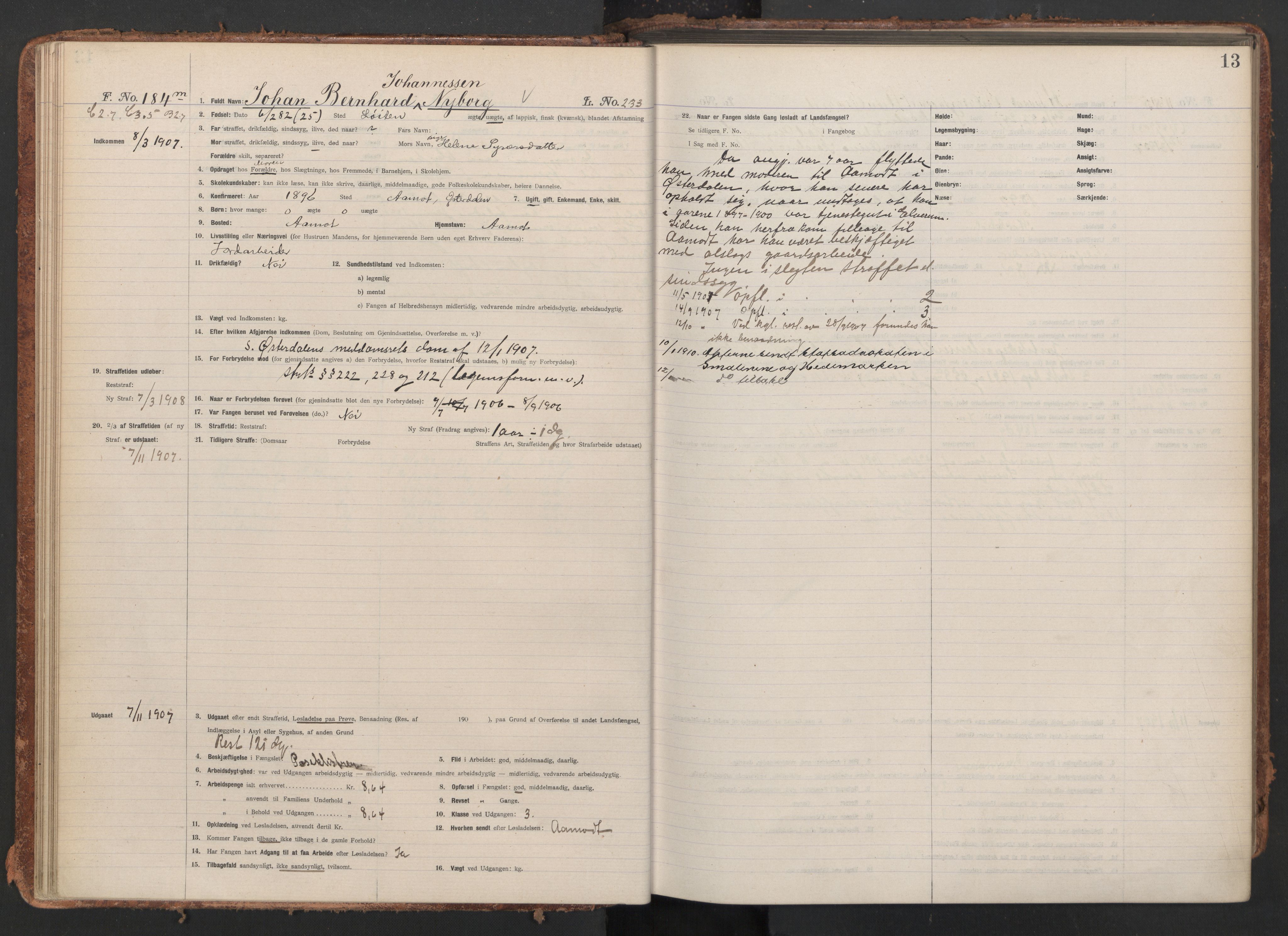 Botsfengslet, AV/RA-S-1539/D/Db/Dbb/L0041: 172m - 530m, 1907-1908, s. 13