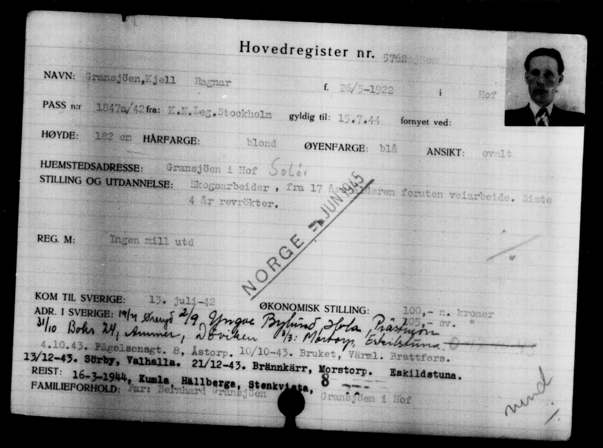 Utenriksstasjonene, Legasjonen i Stockholm, Flyktningkontoret, AV/RA-S-6753/V/Va/L0004: Kjesäterkartoteket, flyktninger med registreringsnr. 3496-6610, 1940-1945, s. 2625