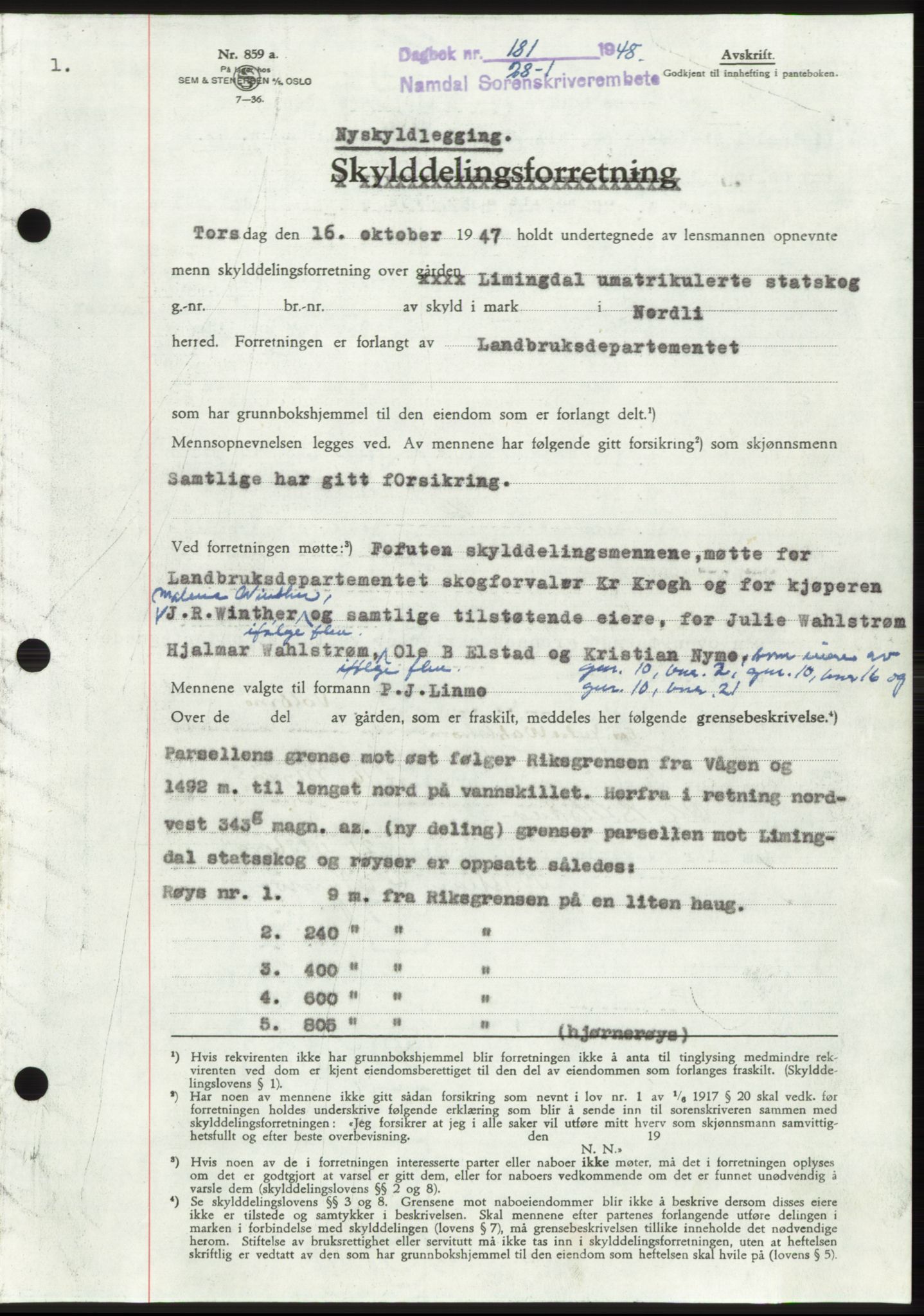 Namdal sorenskriveri, SAT/A-4133/1/2/2C: Pantebok nr. -, 1947-1948, Dagboknr: 181/1948