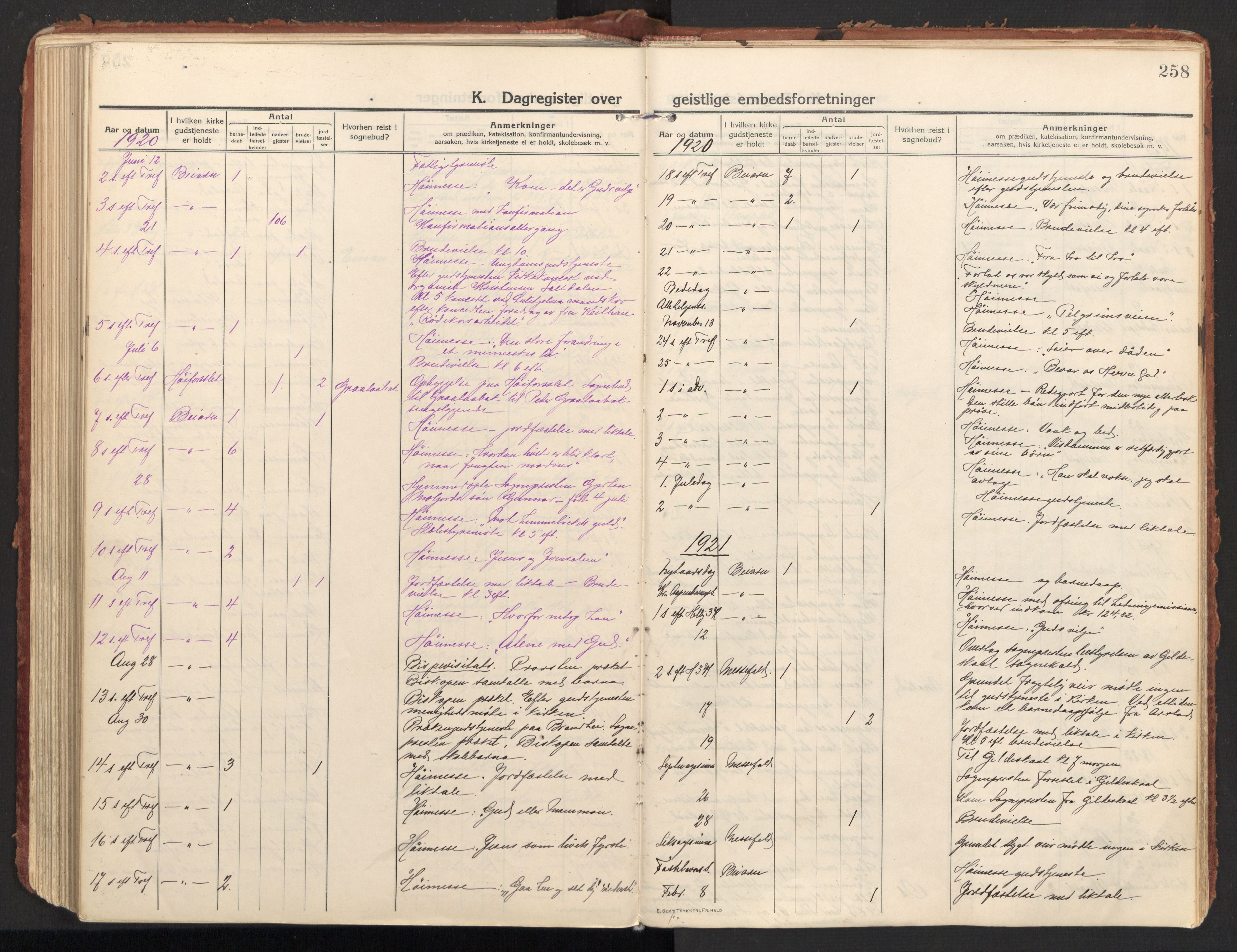 Ministerialprotokoller, klokkerbøker og fødselsregistre - Nordland, SAT/A-1459/846/L0650: Ministerialbok nr. 846A08, 1916-1935, s. 258