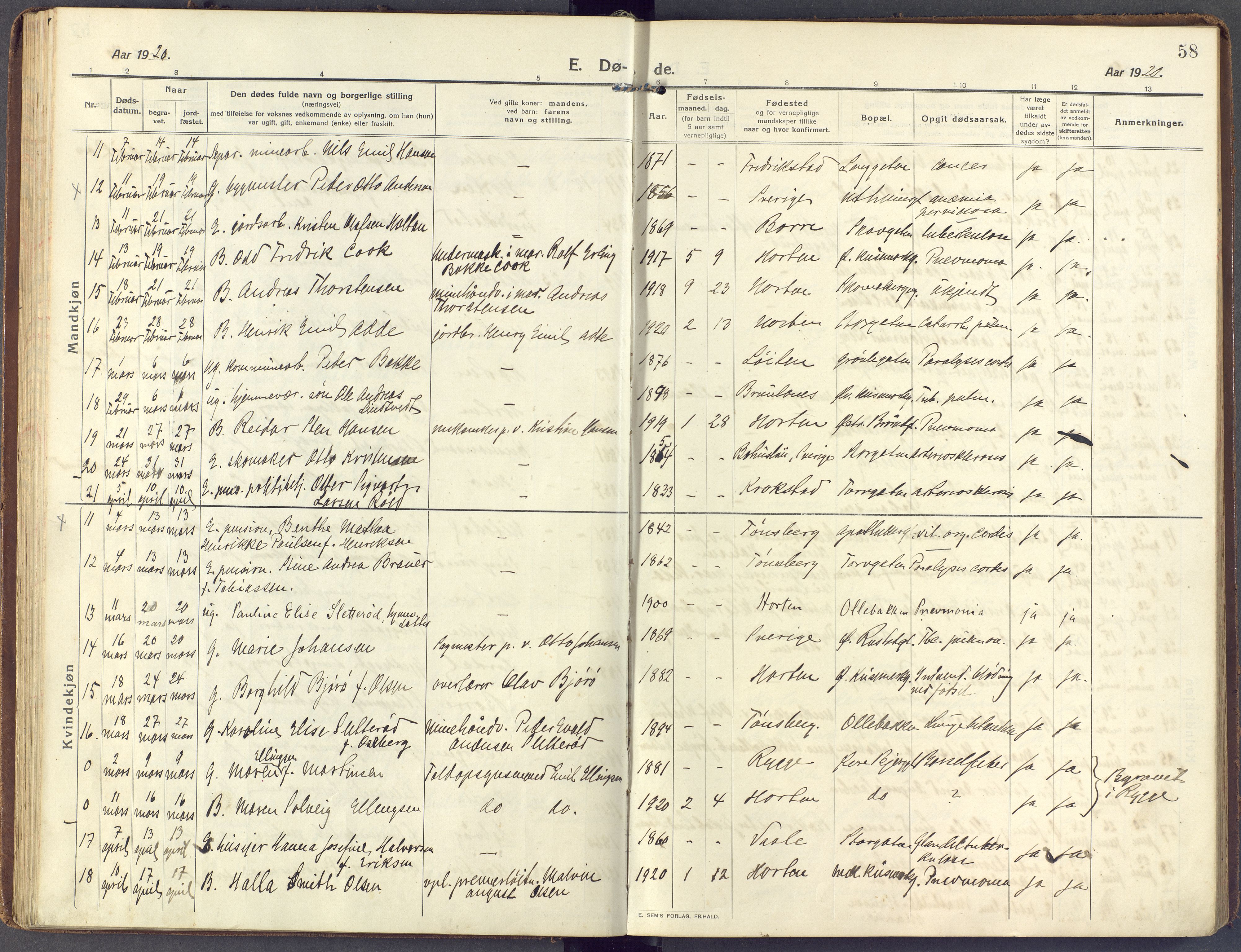 Horten kirkebøker, AV/SAKO-A-348/F/Fa/L0007: Ministerialbok nr. 7, 1913-1926, s. 58