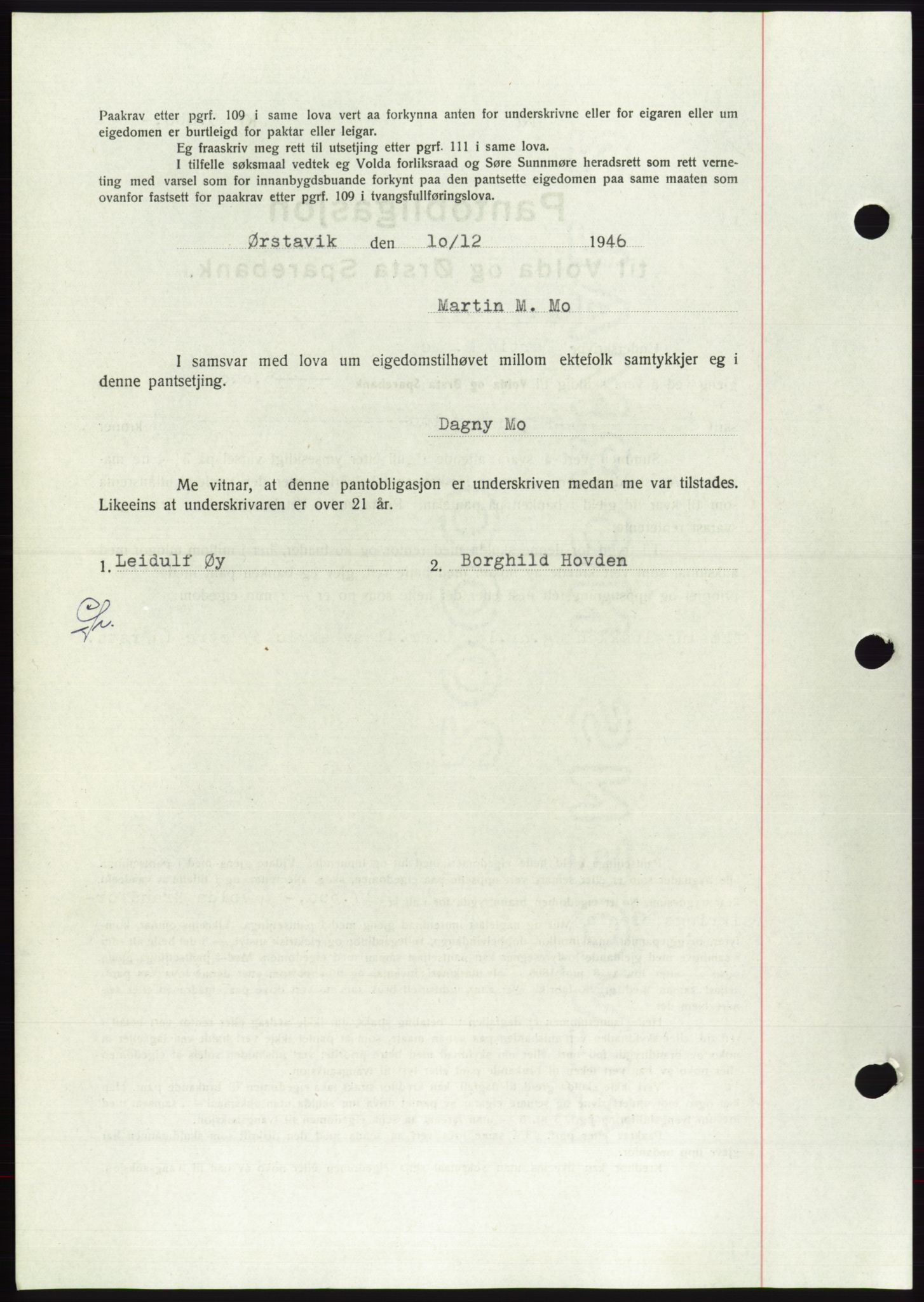 Søre Sunnmøre sorenskriveri, AV/SAT-A-4122/1/2/2C/L0114: Pantebok nr. 1-2B, 1943-1947, Dagboknr: 1660/1946