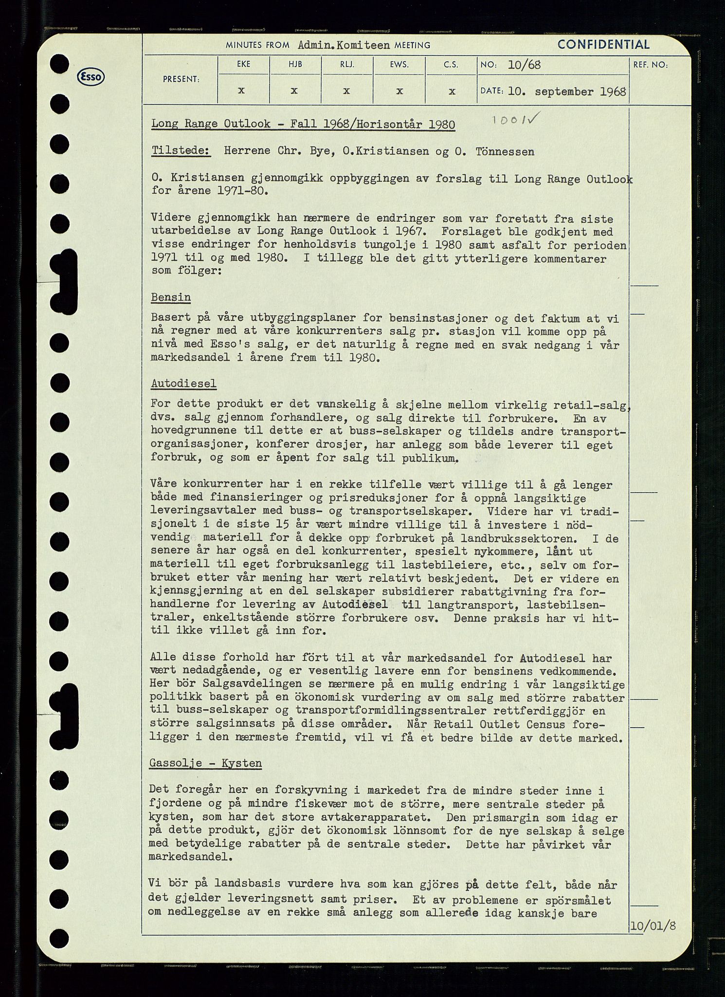 Pa 0982 - Esso Norge A/S, AV/SAST-A-100448/A/Aa/L0002/0004: Den administrerende direksjon Board minutes (styrereferater) / Den administrerende direksjon Board minutes (styrereferater), 1968, s. 85