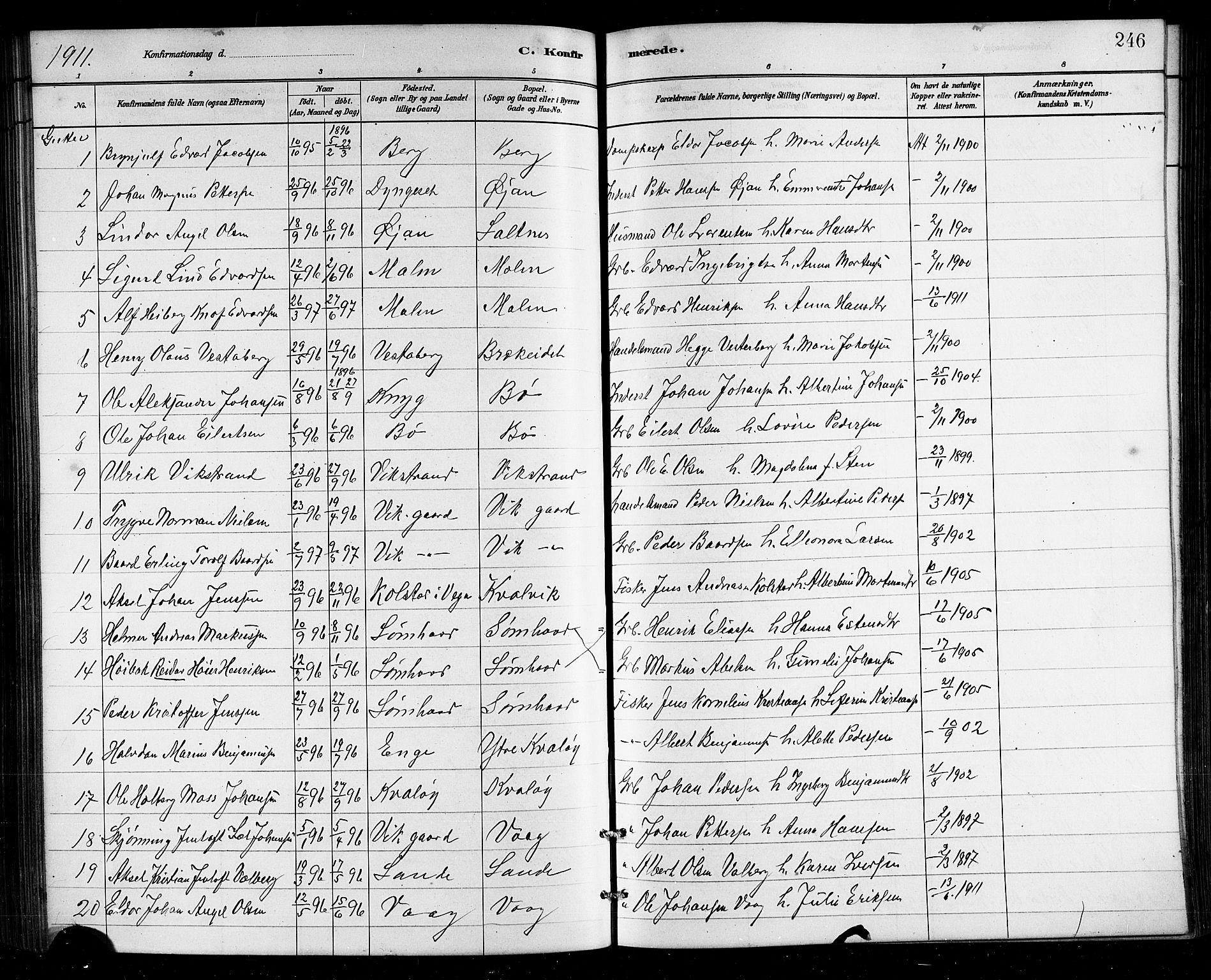 Ministerialprotokoller, klokkerbøker og fødselsregistre - Nordland, AV/SAT-A-1459/812/L0188: Klokkerbok nr. 812C06, 1884-1912, s. 246