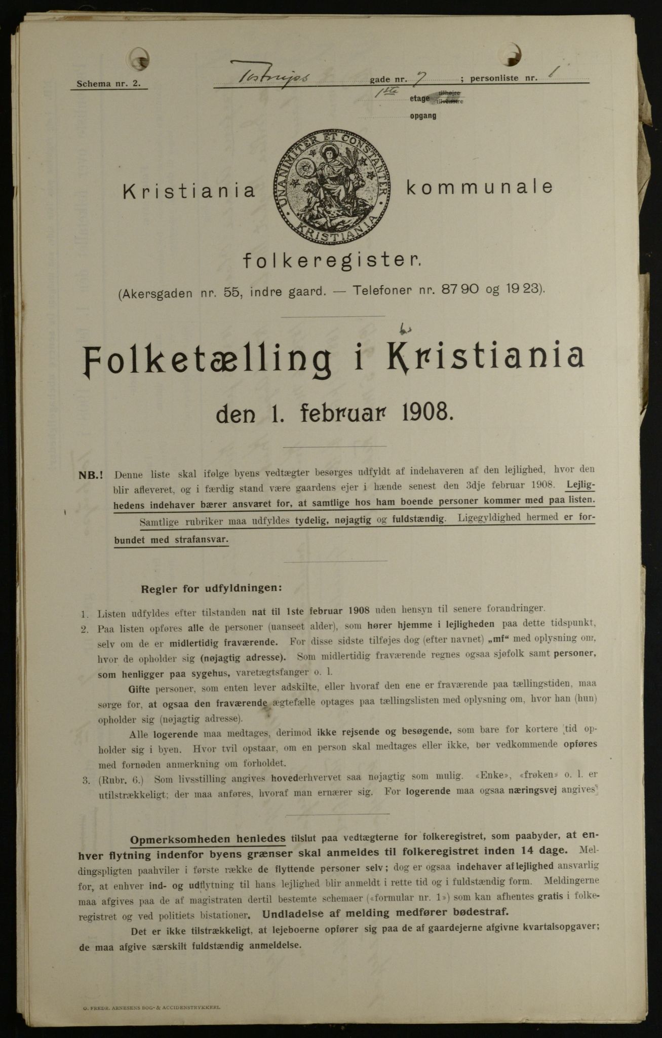 OBA, Kommunal folketelling 1.2.1908 for Kristiania kjøpstad, 1908, s. 103668