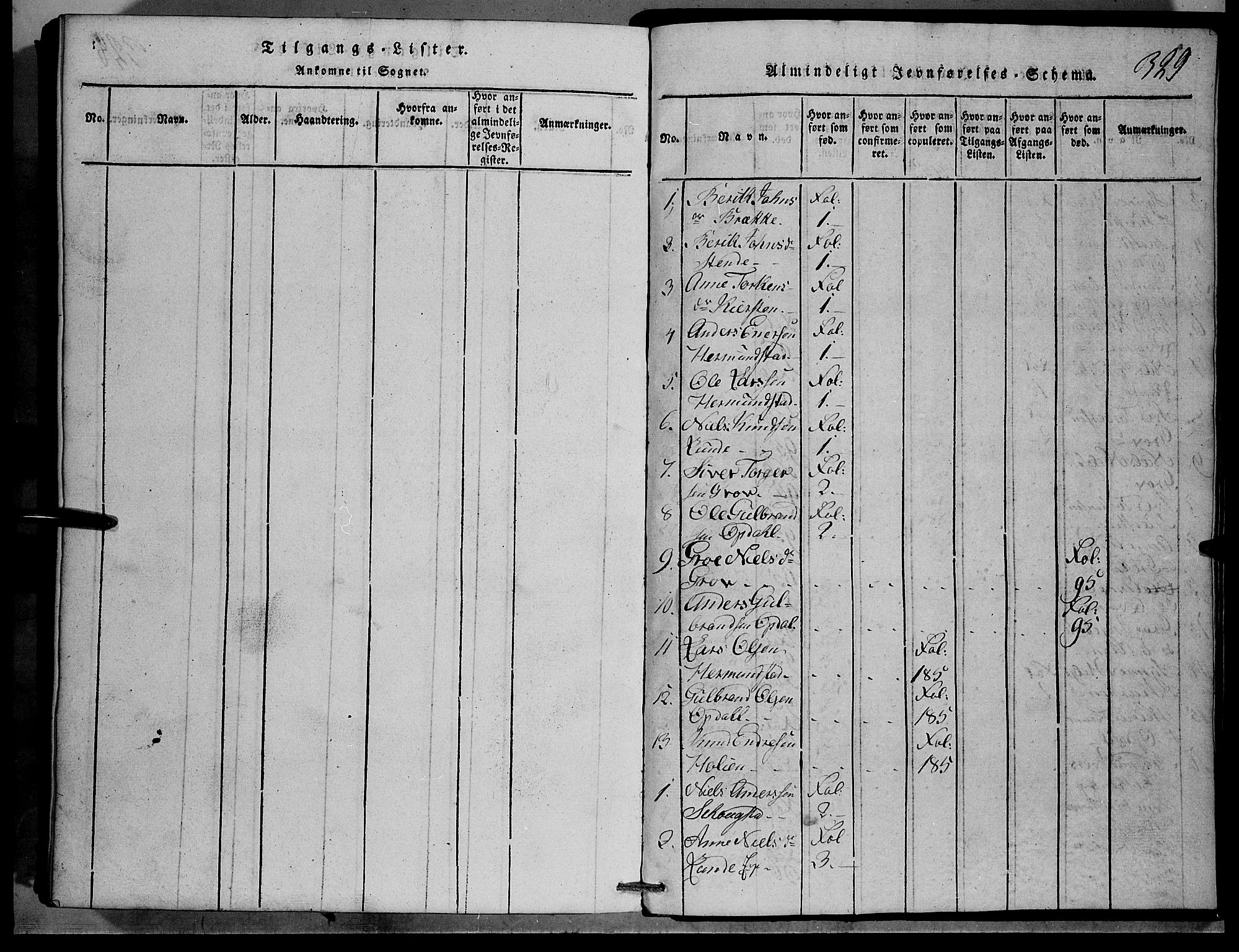 Vang prestekontor, Valdres, AV/SAH-PREST-140/H/Hb/L0001: Klokkerbok nr. 1, 1814-1820, s. 329