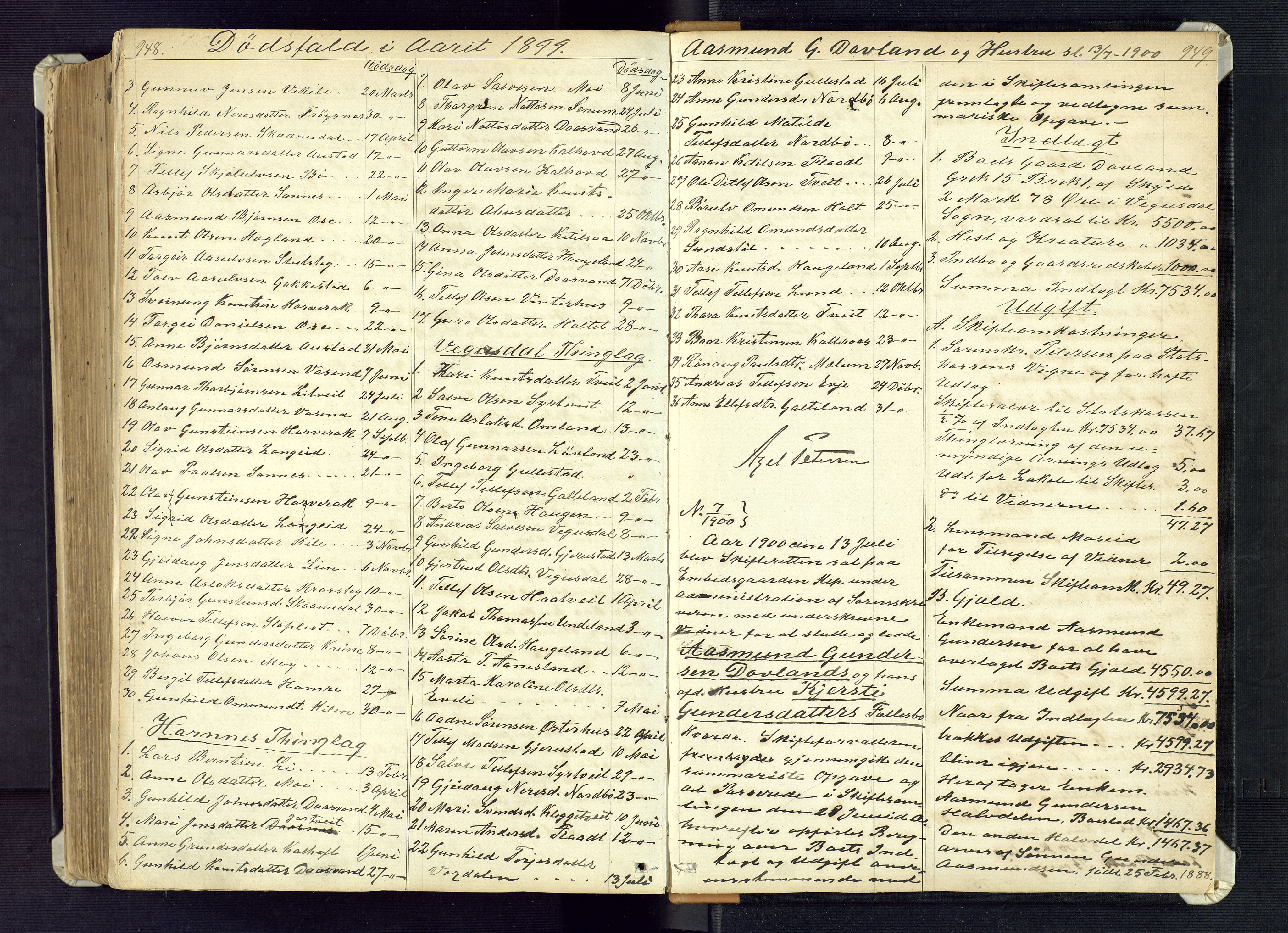 Setesdal sorenskriveri, AV/SAK-1221-0011/H/Hc/L0048: Skifteutlodningsprotokoll nr 2, 1880-1901, s. 948-949