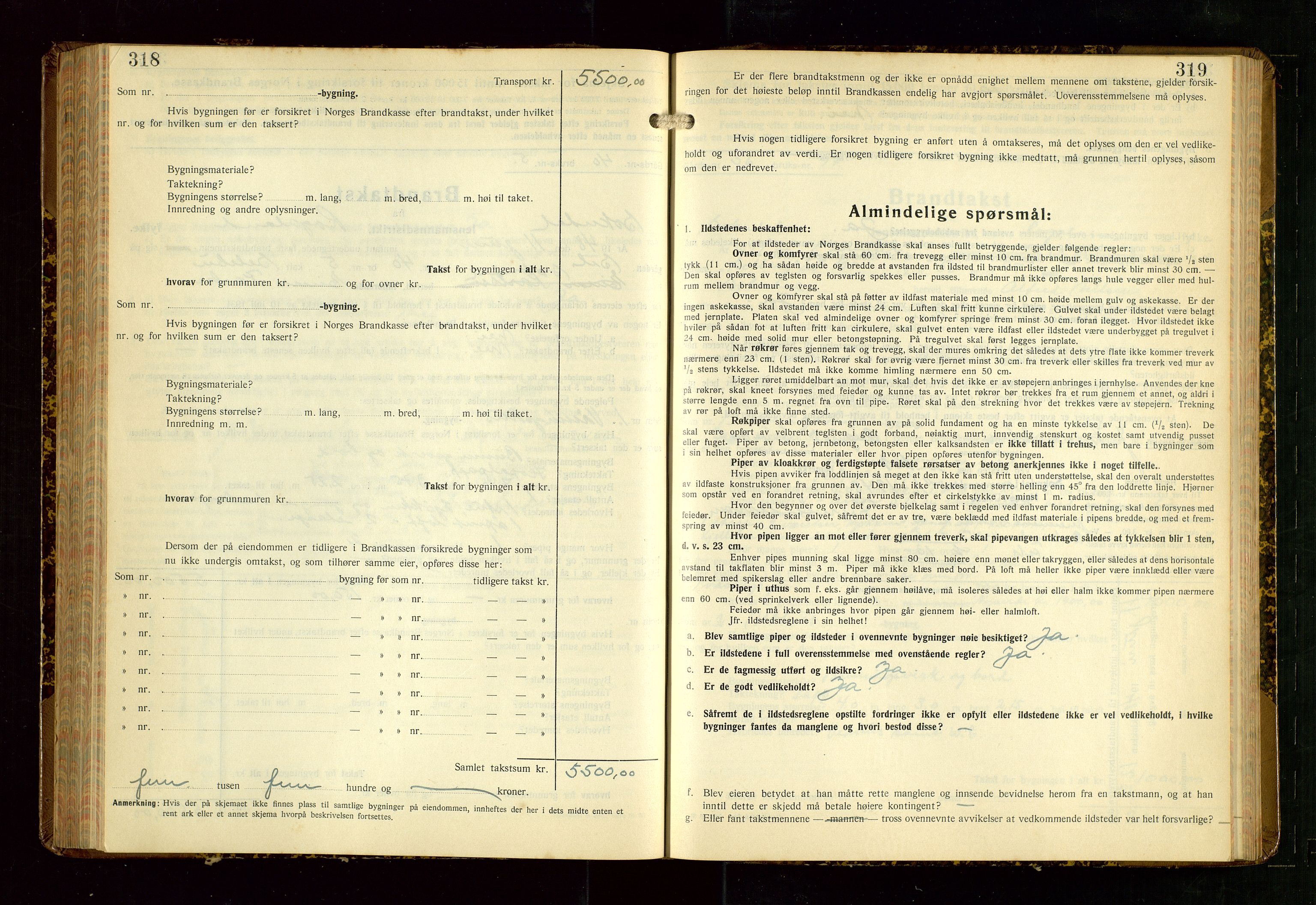 Sokndal lensmannskontor, AV/SAST-A-100417/Gob/L0008: "Brandtakst-Protokoll", 1937-1955, s. 318-319