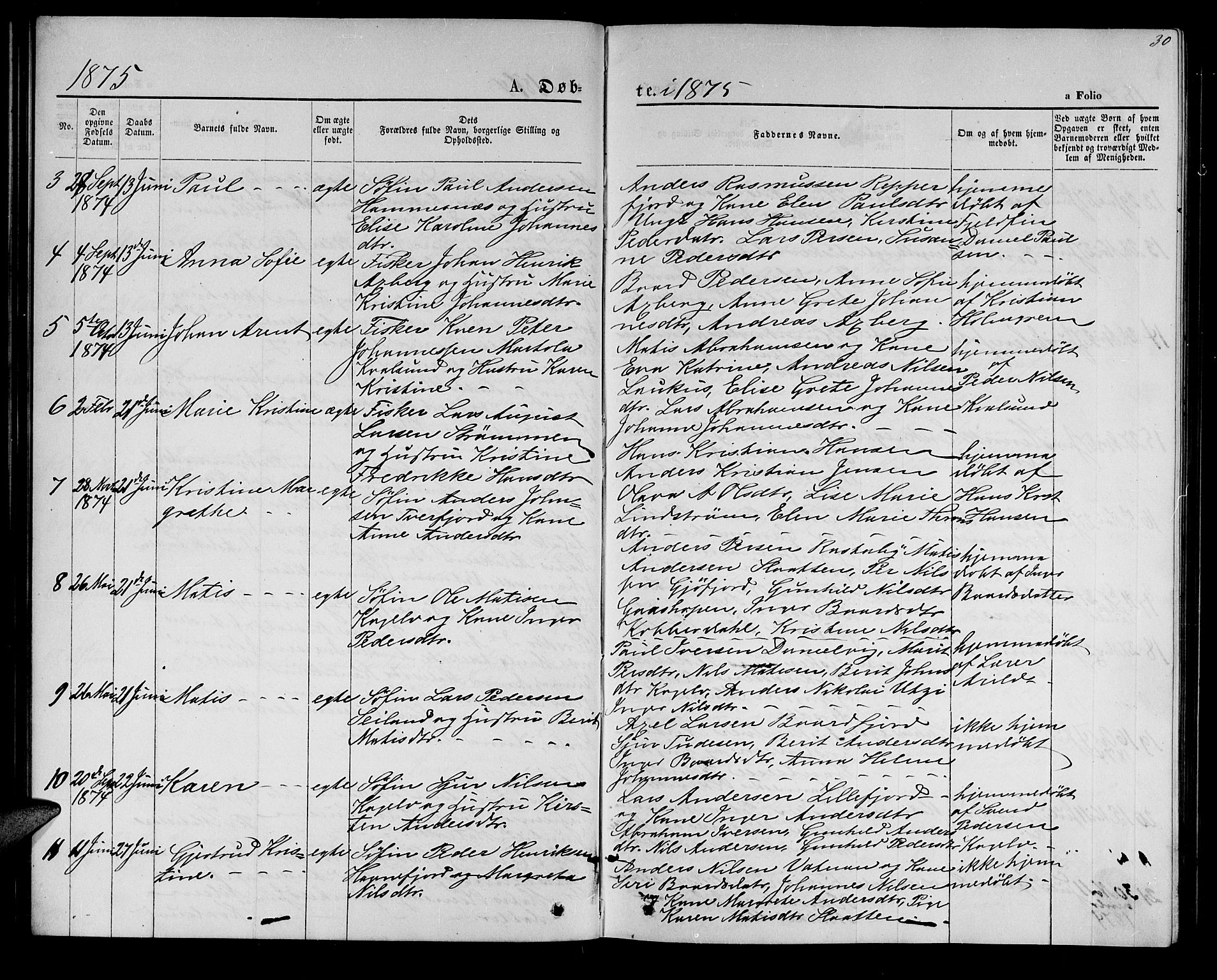 Hammerfest sokneprestkontor, AV/SATØ-S-1347/H/Hb/L0005.klokk: Klokkerbok nr. 5, 1869-1884, s. 30