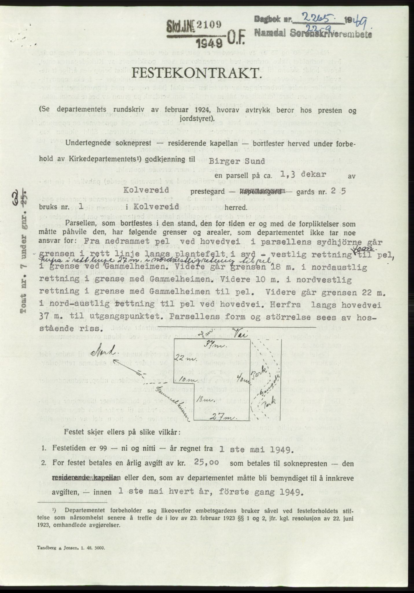 Namdal sorenskriveri, SAT/A-4133/1/2/2C: Pantebok nr. -, 1949-1949, Dagboknr: 2265/1949