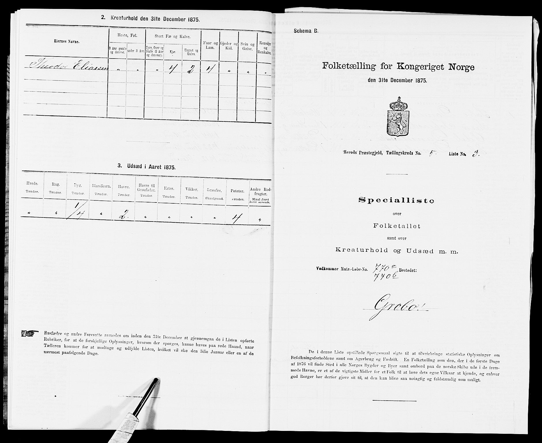 SAK, Folketelling 1875 for 1039P Herad prestegjeld, 1875, s. 580