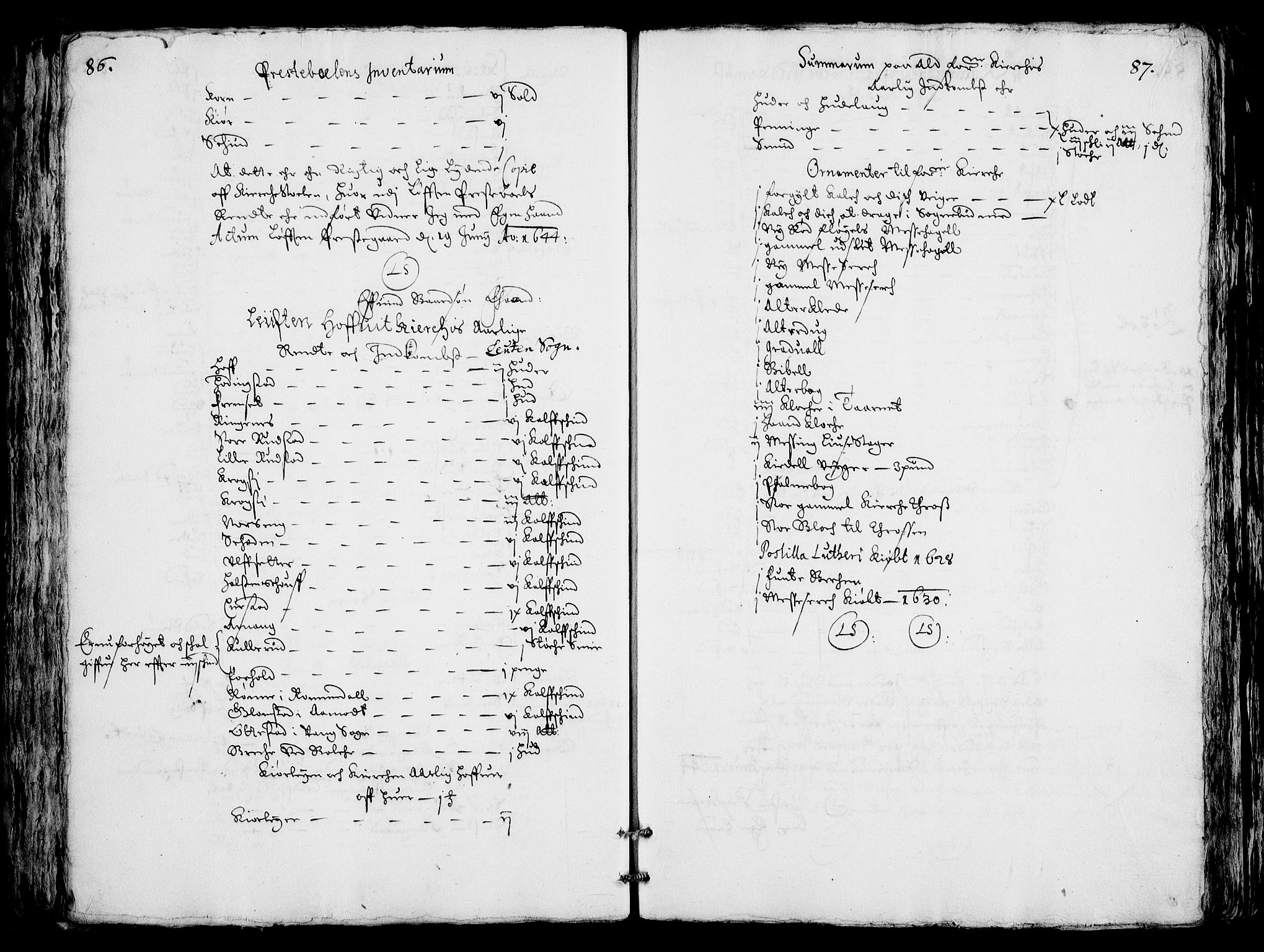 Rentekammeret inntil 1814, Realistisk ordnet avdeling, AV/RA-EA-4070/Fc/Fca/L0001/0004: [Ca I]  Akershus stift / Jordebok over kirkene og prestebolene i Oslo og Hamar stift, 1664, s. 86-87