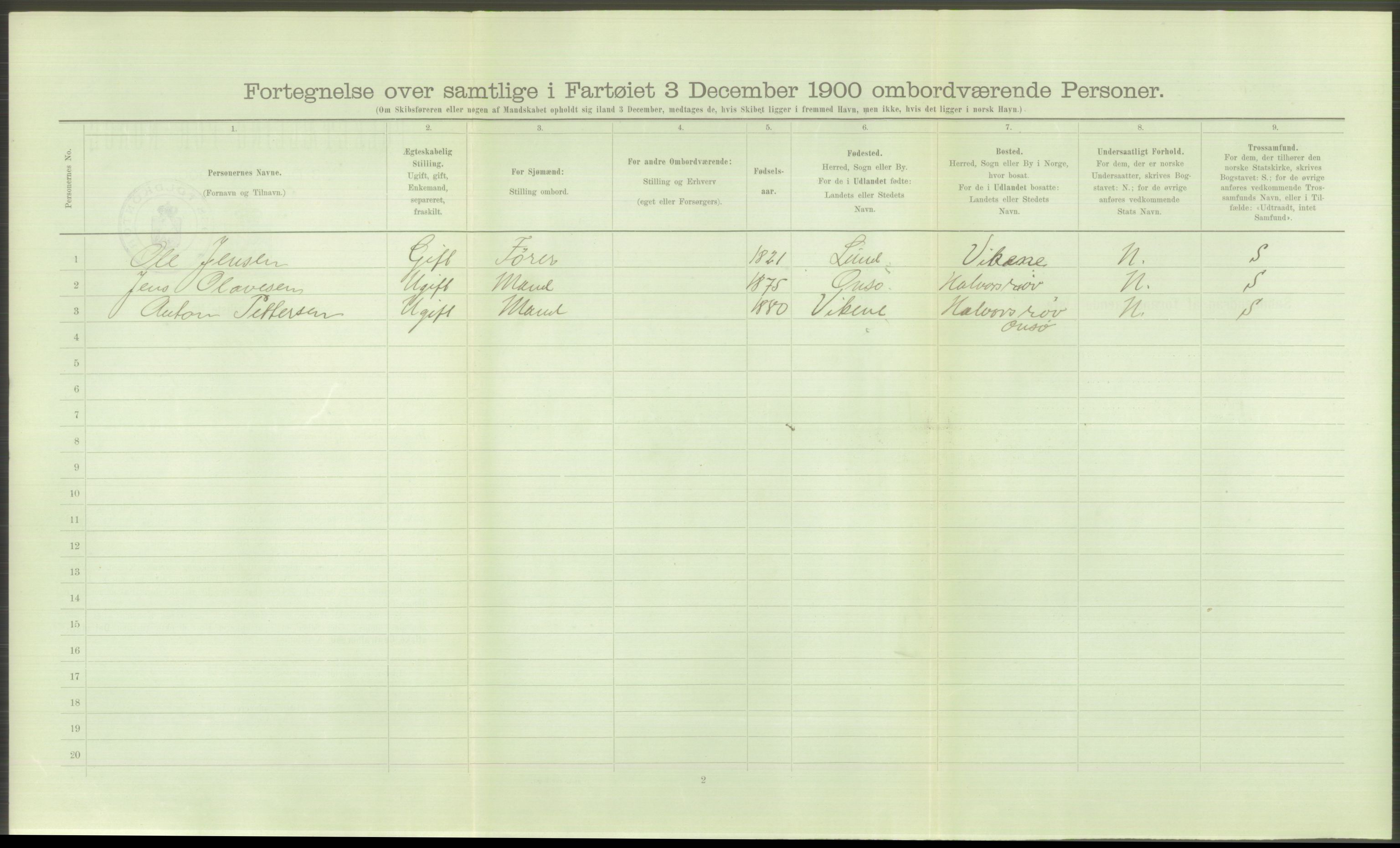 RA, Folketelling 1900 - skipslister med personlister for skip i norske havner, utenlandske havner og til havs, 1900, s. 146