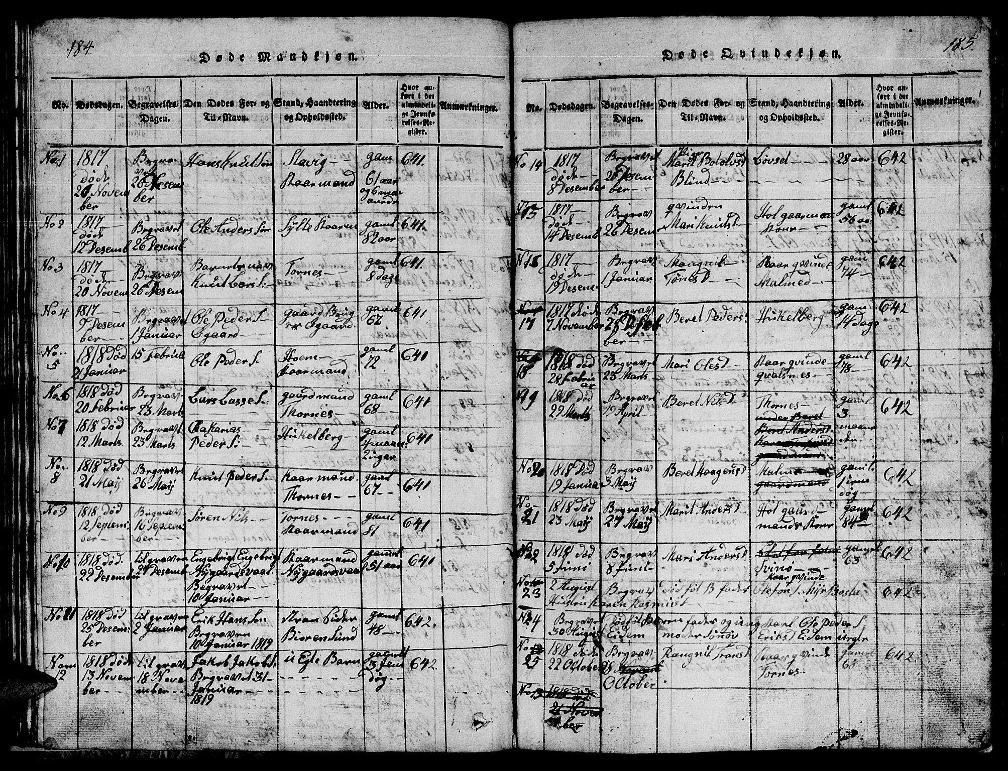 Ministerialprotokoller, klokkerbøker og fødselsregistre - Møre og Romsdal, AV/SAT-A-1454/565/L0752: Klokkerbok nr. 565C01, 1817-1844, s. 184-185