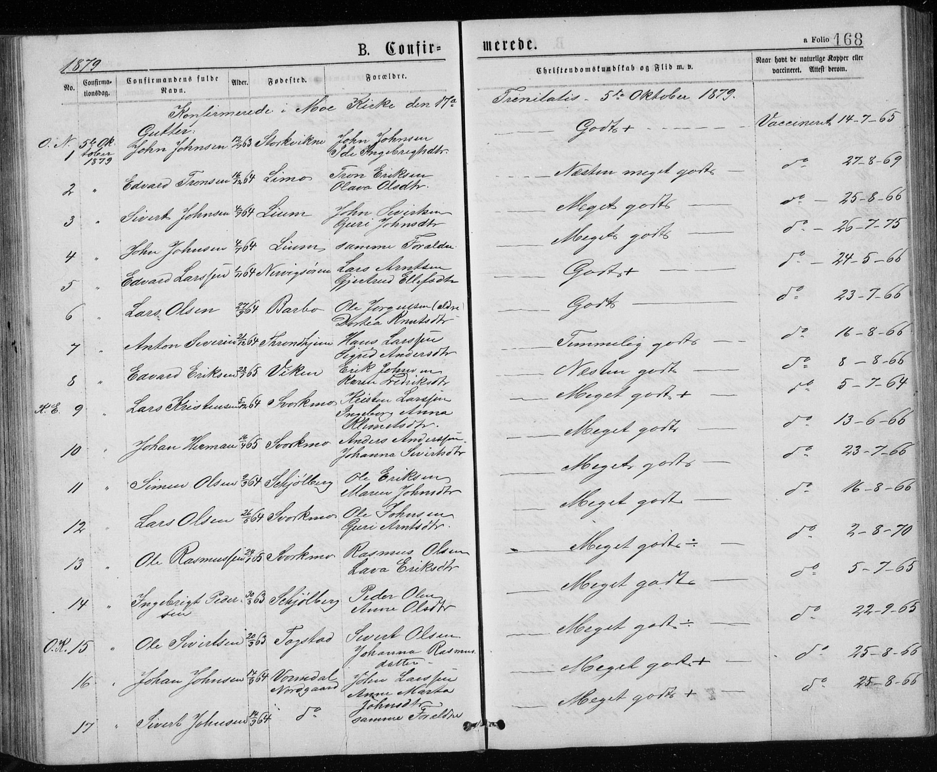 Ministerialprotokoller, klokkerbøker og fødselsregistre - Sør-Trøndelag, AV/SAT-A-1456/671/L0843: Klokkerbok nr. 671C02, 1873-1892, s. 168