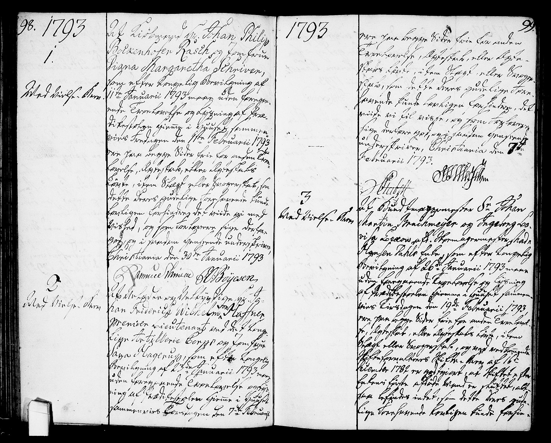 Oslo domkirke Kirkebøker, SAO/A-10752/L/La/L0010: Forlovererklæringer nr. 10, 1789-1807, s. 98-99