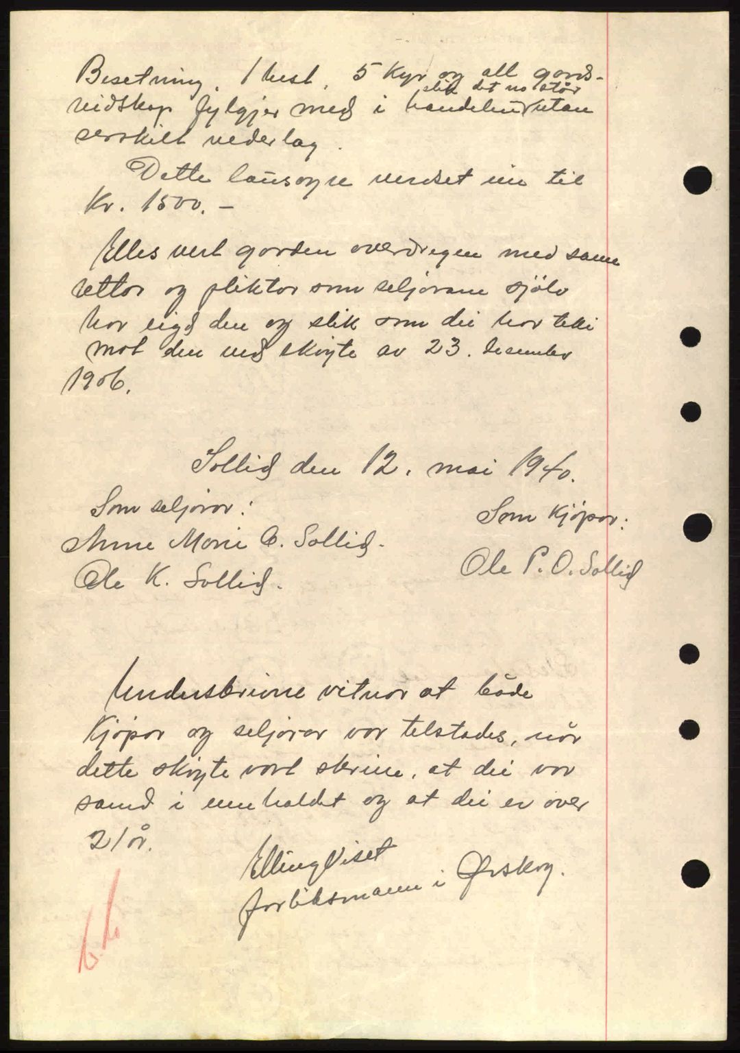 Nordre Sunnmøre sorenskriveri, AV/SAT-A-0006/1/2/2C/2Ca: Pantebok nr. A8, 1939-1940, Dagboknr: 499/1940