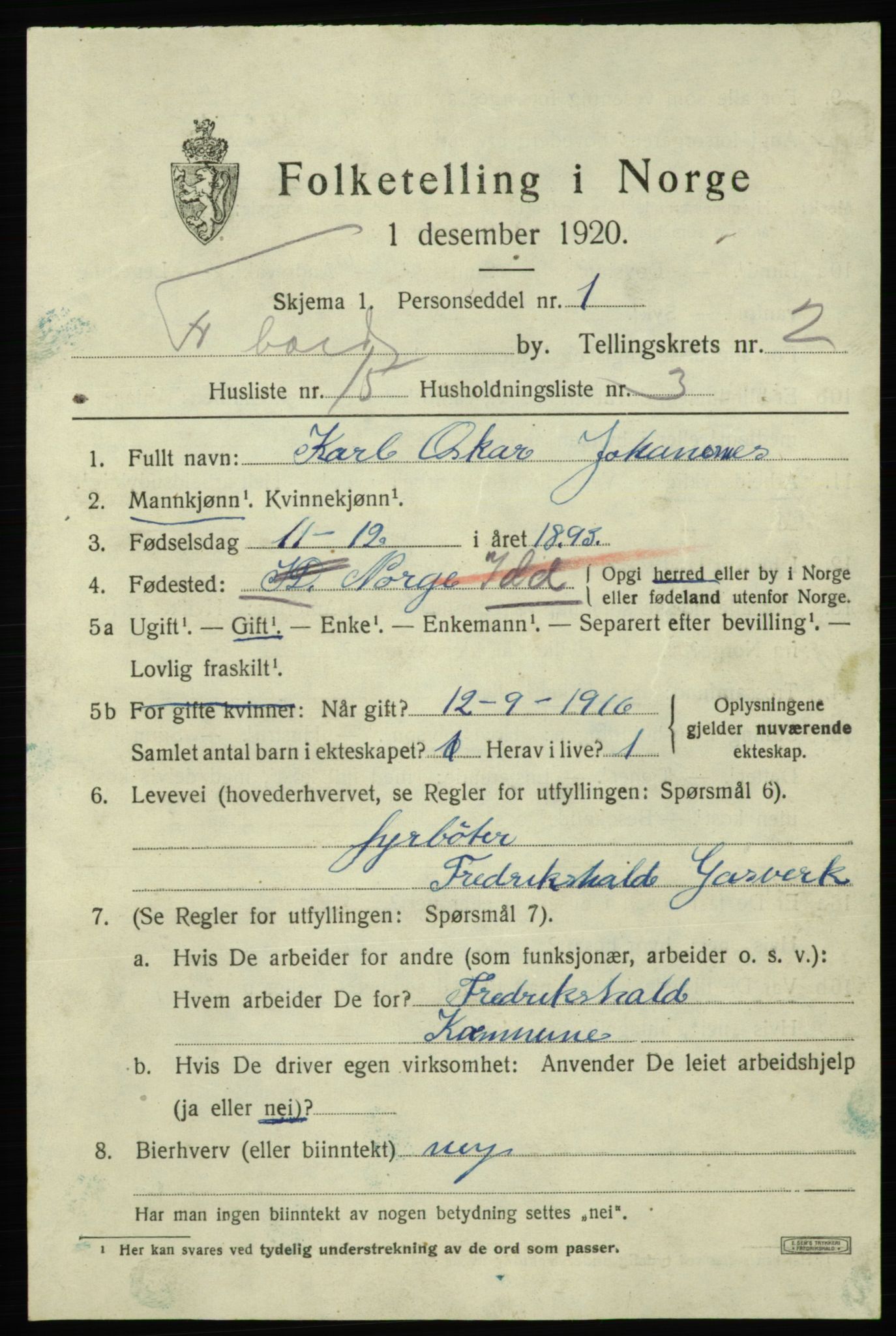 SAO, Folketelling 1920 for 0101 Fredrikshald kjøpstad, 1920, s. 9610
