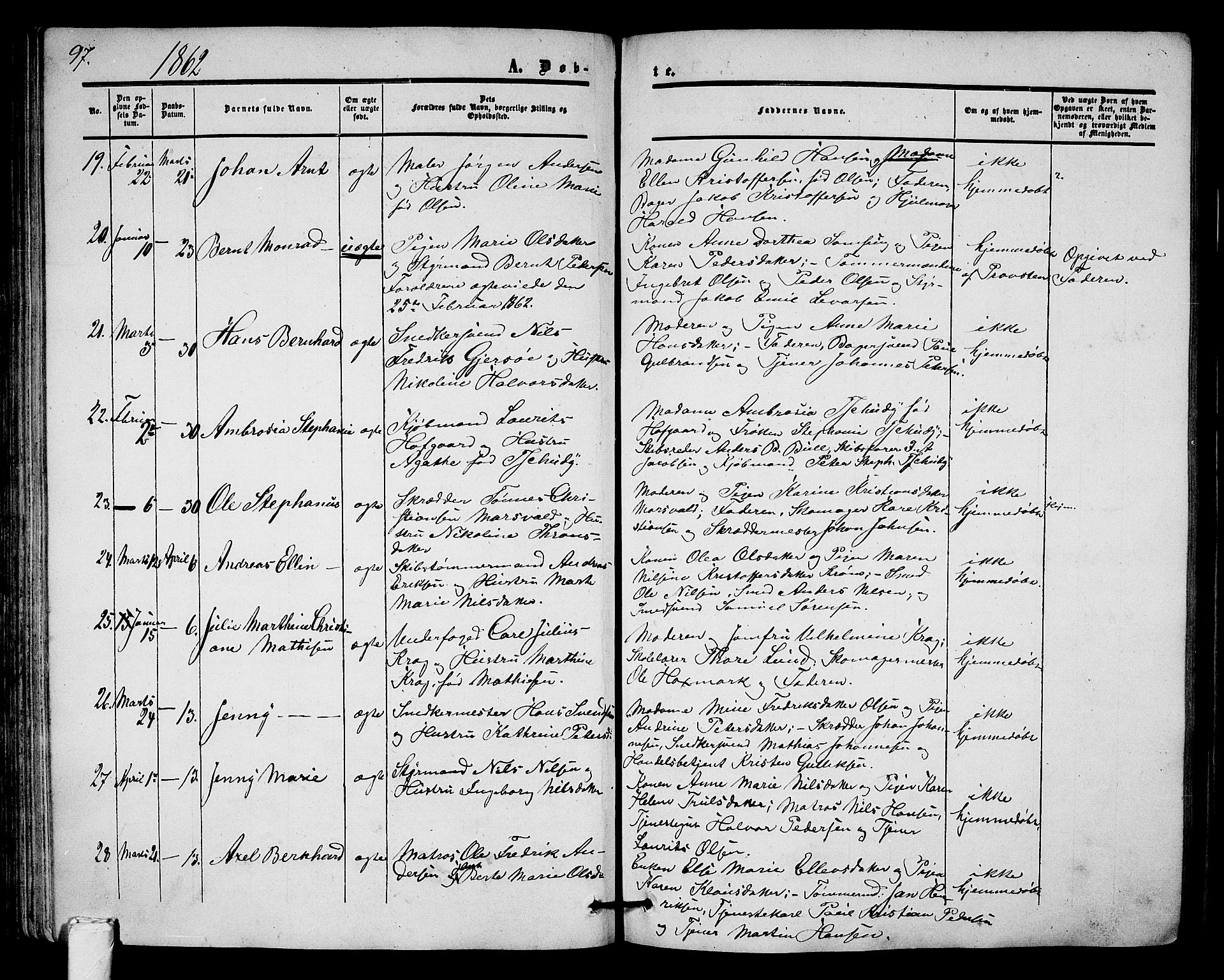 Tønsberg kirkebøker, AV/SAKO-A-330/G/Ga/L0003: Klokkerbok nr. 3, 1855-1864, s. 97