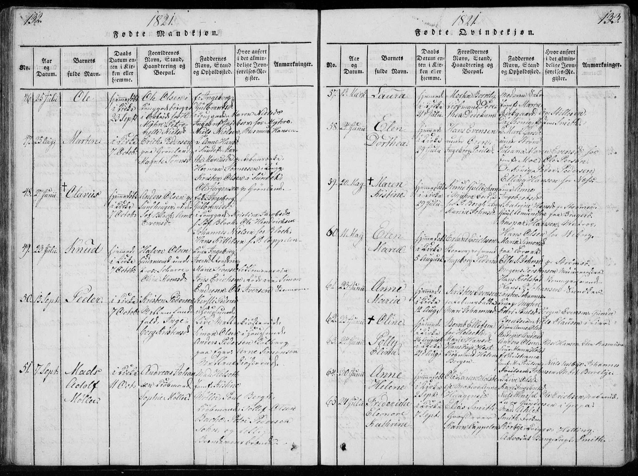 Bragernes kirkebøker, AV/SAKO-A-6/F/Fa/L0007: Ministerialbok nr. I 7, 1815-1829, s. 132-133