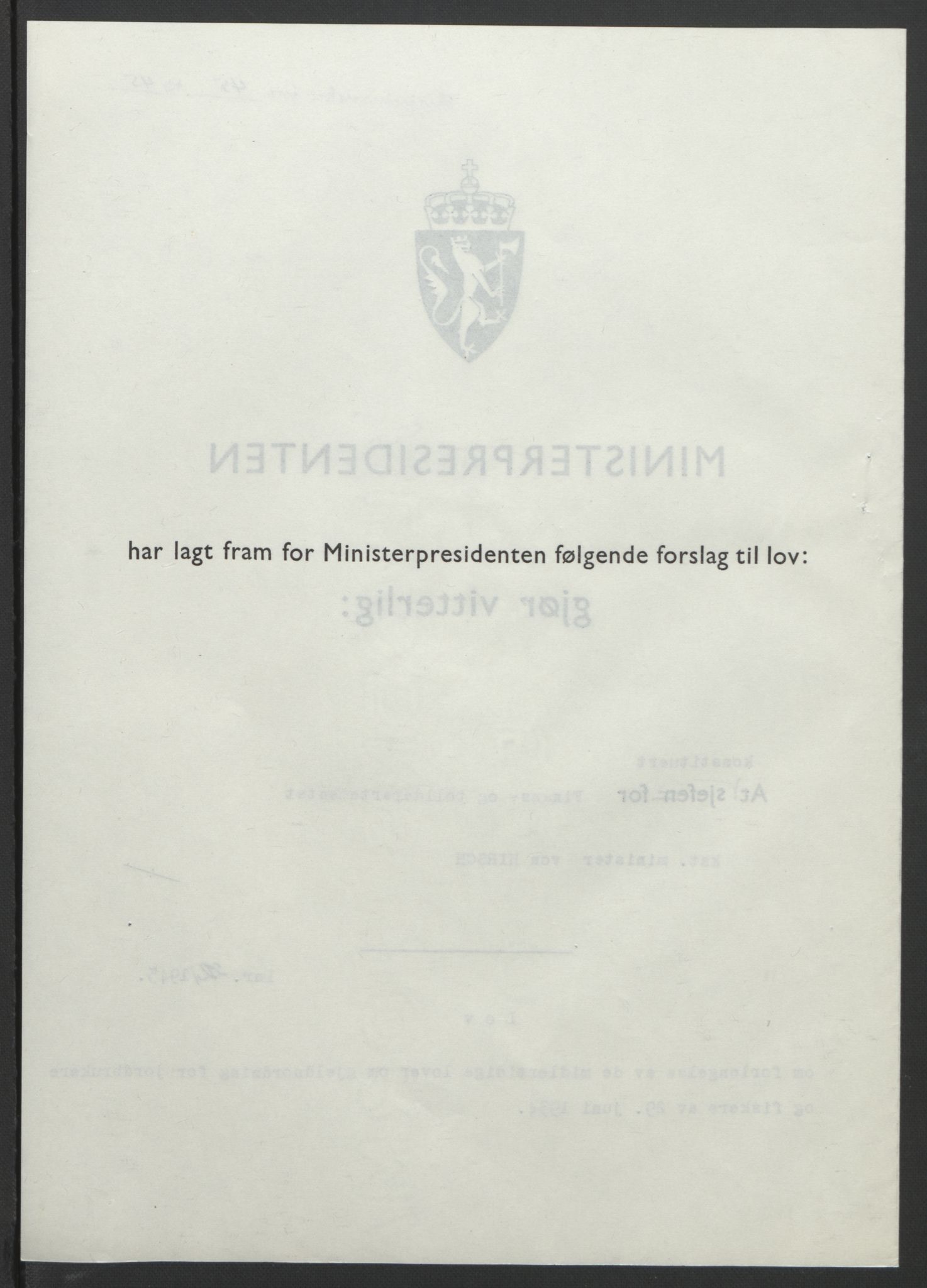 NS-administrasjonen 1940-1945 (Statsrådsekretariatet, de kommisariske statsråder mm), RA/S-4279/D/Db/L0101/0001: -- / Lover og vedtak, 1945, s. 91