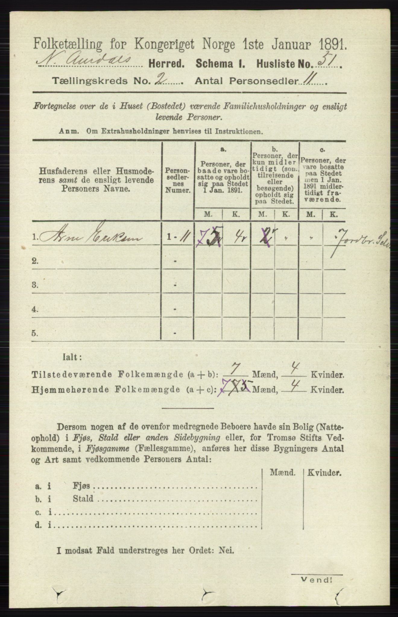 RA, Folketelling 1891 for 0542 Nord-Aurdal herred, 1891, s. 582