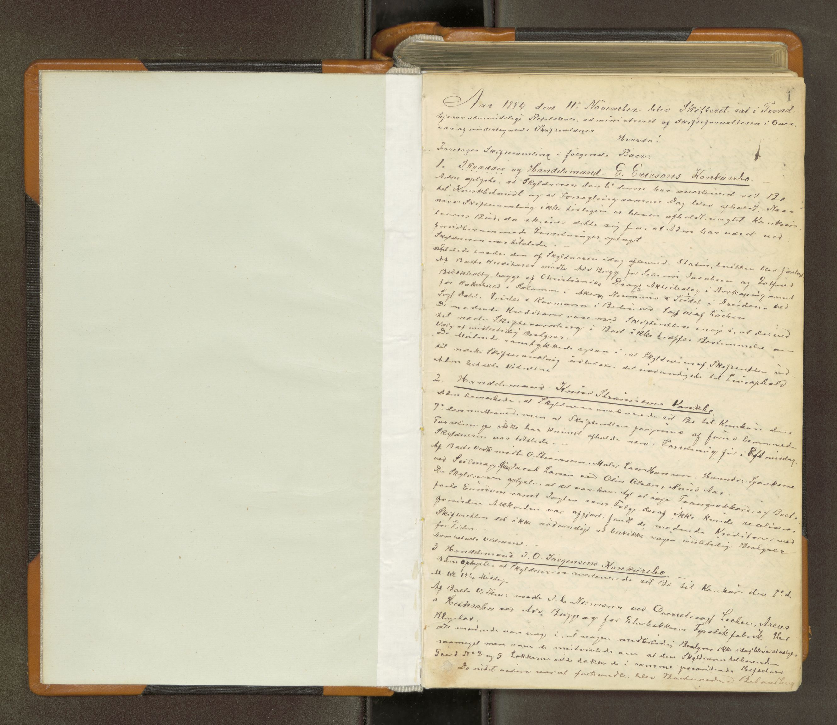Trondheim byfogd, AV/SAT-A-0003/1/3/3B/L0010: Skiftebehandlingsprotokoll (u/ register) U, 1884-1890, s. 1
