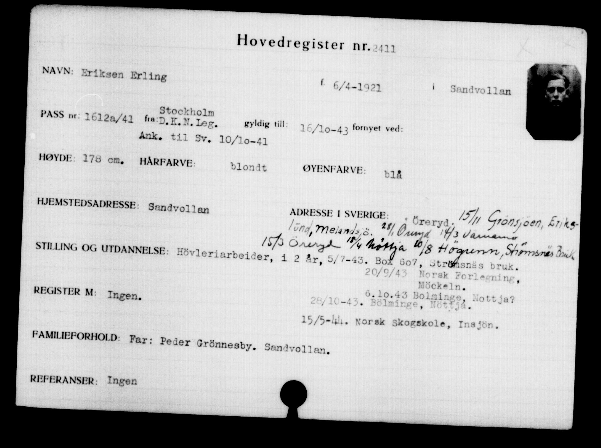 Utenriksstasjonene, Legasjonen i Stockholm, Flyktningkontoret, AV/RA-S-6753/V/Va/L0003: Kjesäterkartoteket, flyktninger med registreringsnr. 2001-3495, 1940-1945, s. 583