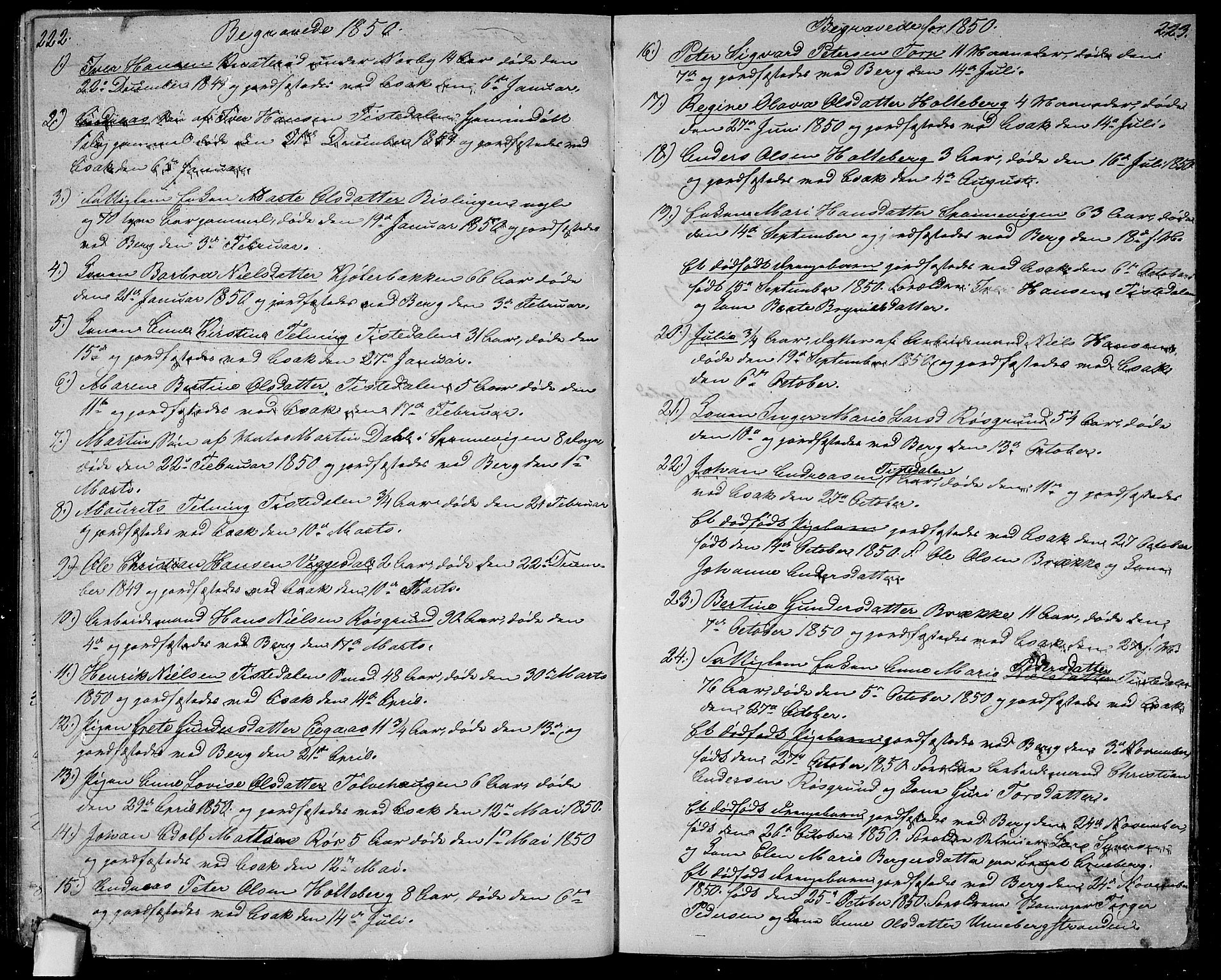 Berg prestekontor Kirkebøker, AV/SAO-A-10902/G/Ga/L0003: Klokkerbok nr.  I 3, 1850-1866, s. 222-223