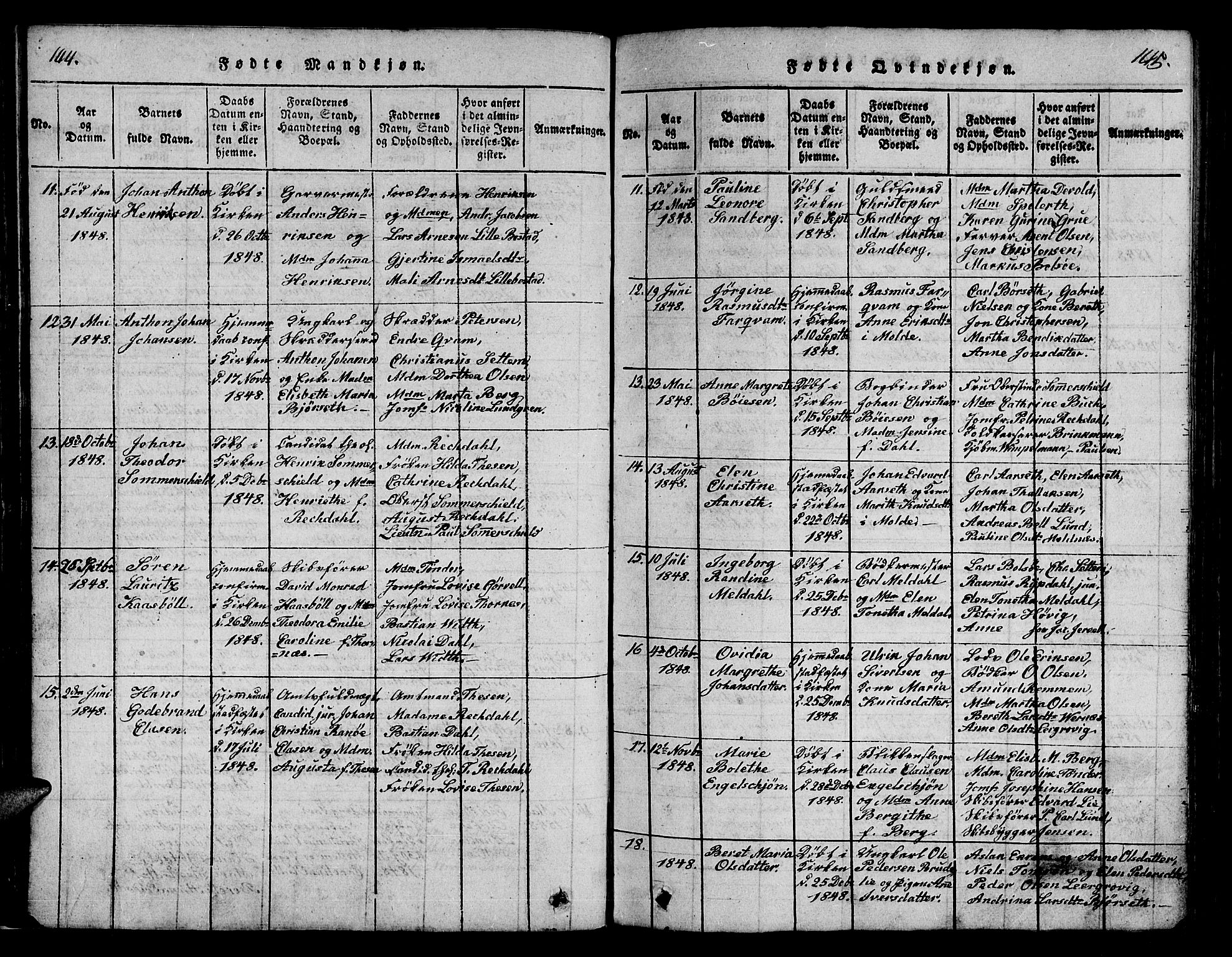 Ministerialprotokoller, klokkerbøker og fødselsregistre - Møre og Romsdal, AV/SAT-A-1454/558/L0700: Klokkerbok nr. 558C01, 1818-1868, s. 144-145