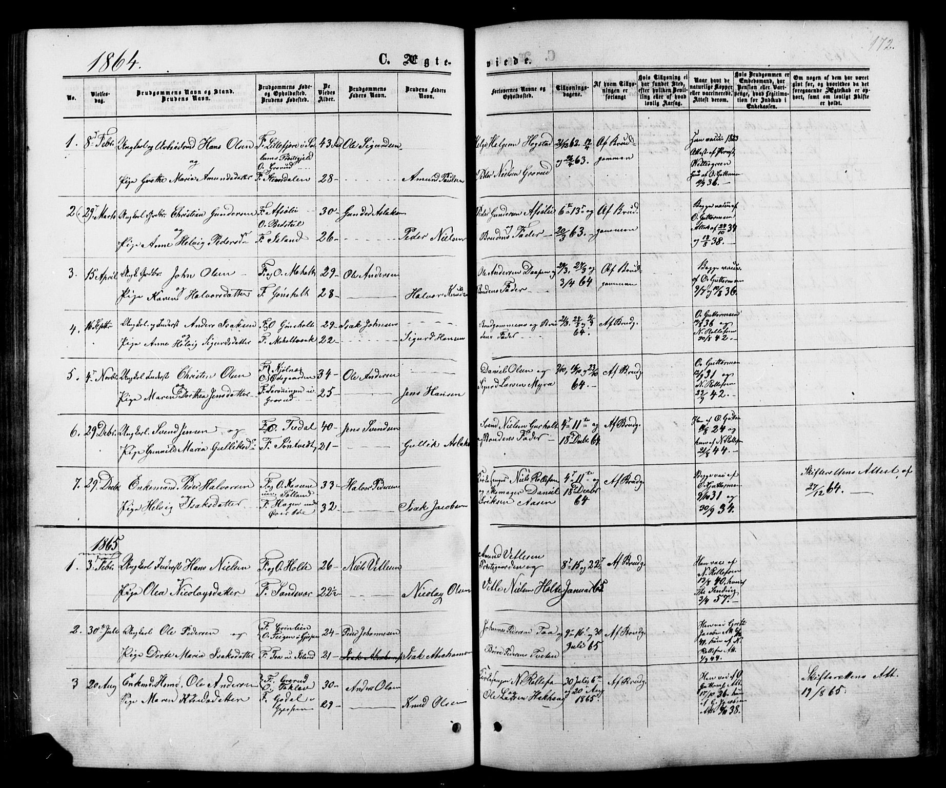 Siljan kirkebøker, AV/SAKO-A-300/G/Ga/L0002: Klokkerbok nr. 2, 1864-1908, s. 172