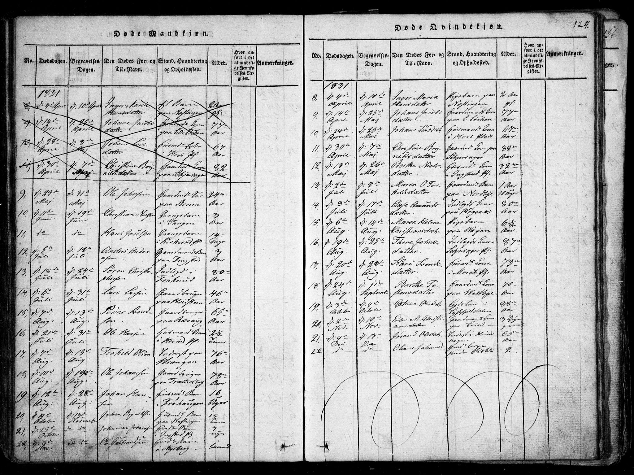 Spydeberg prestekontor Kirkebøker, AV/SAO-A-10924/G/Ga/L0001: Klokkerbok nr. I 1, 1814-1868, s. 124
