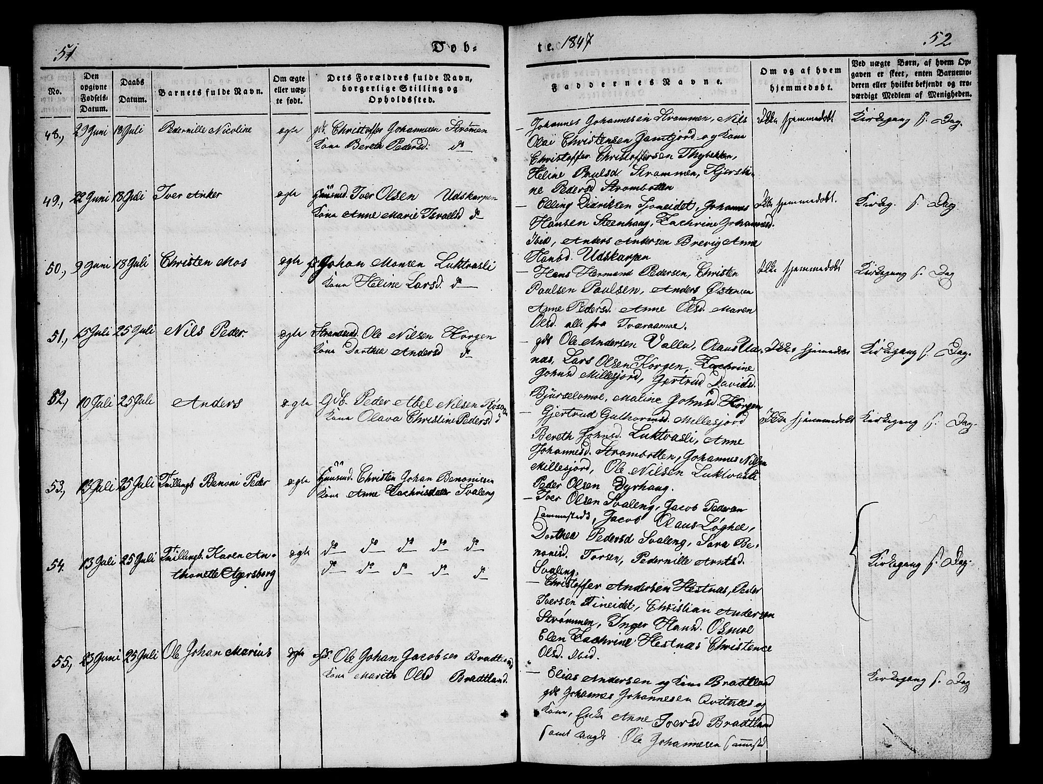 Ministerialprotokoller, klokkerbøker og fødselsregistre - Nordland, AV/SAT-A-1459/825/L0364: Klokkerbok nr. 825C01, 1841-1863, s. 51-52