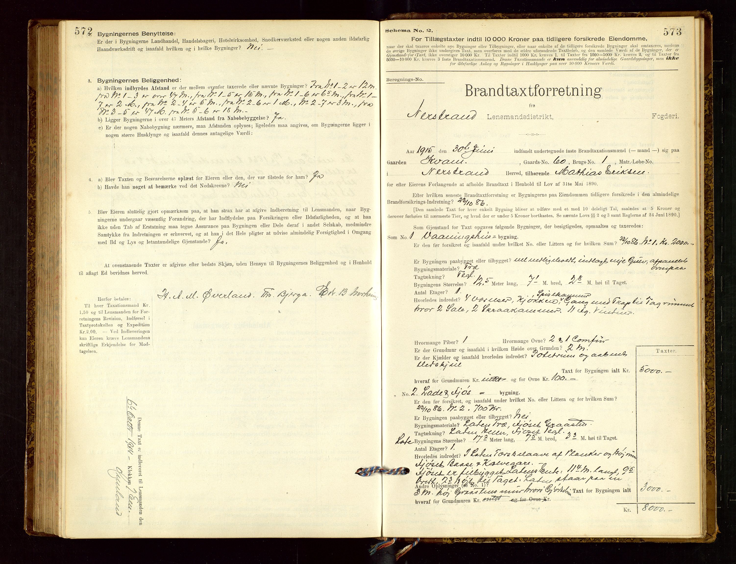 Nedstrand lensmannskontor, SAST/A-100236/Gob/L0001: "Brandtaxationsprotokol for Nerstrand Lensmandsdistrikt Ryfylke fogderi", 1895-1915, s. 572-573