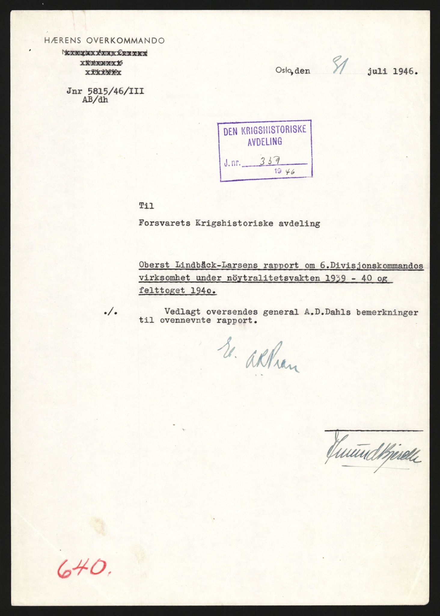 Forsvaret, Forsvarets krigshistoriske avdeling, AV/RA-RAFA-2017/Y/Yb/L0131: II-C-11-600  -  6. Divisjon / 6. Distriktskommando, 1936-1970, s. 16