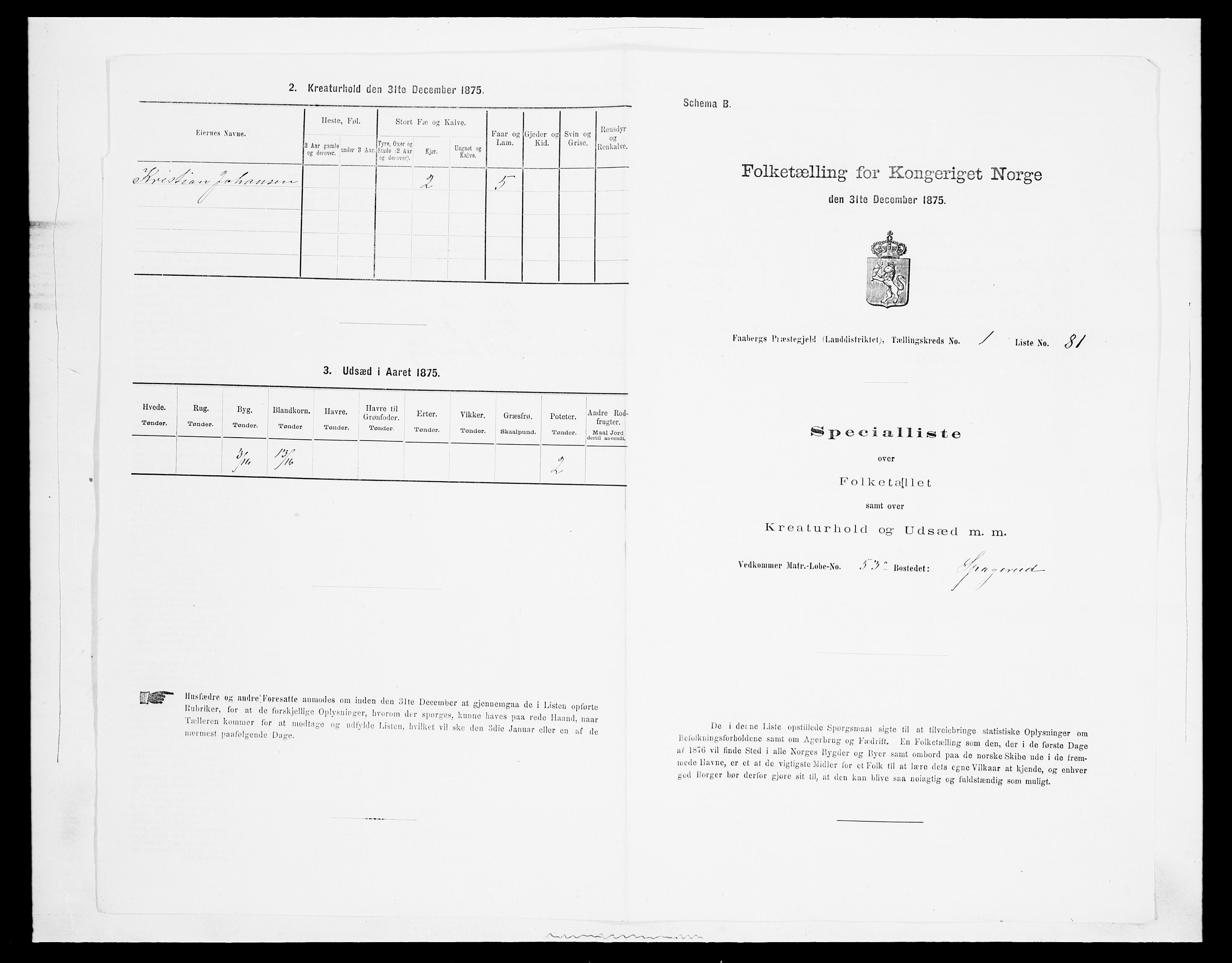 SAH, Folketelling 1875 for 0524L Fåberg prestegjeld, Fåberg sokn og Lillehammer landsokn, 1875, s. 271