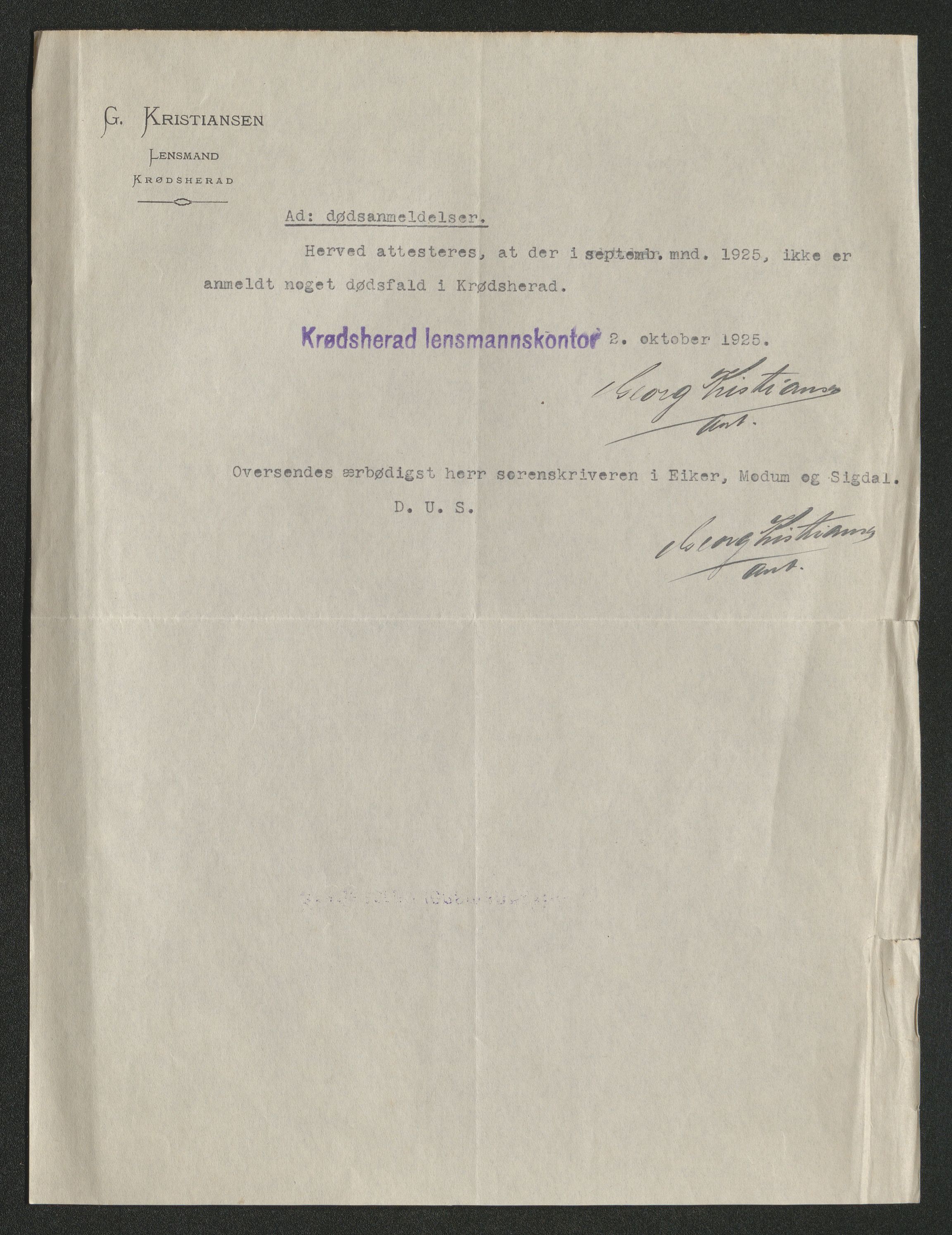 Eiker, Modum og Sigdal sorenskriveri, SAKO/A-123/H/Ha/Hab/L0043: Dødsfallsmeldinger, 1925, s. 400