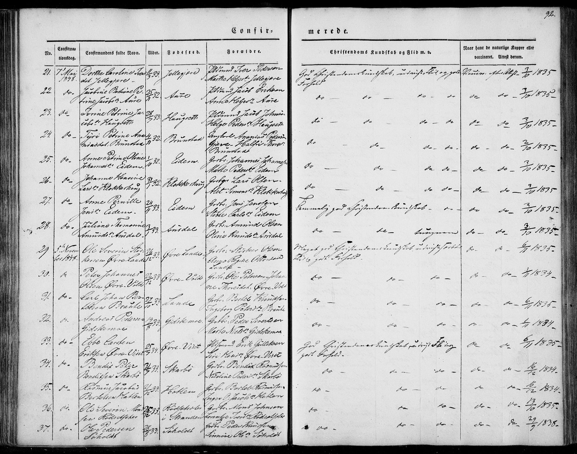 Ministerialprotokoller, klokkerbøker og fødselsregistre - Møre og Romsdal, AV/SAT-A-1454/522/L0312: Ministerialbok nr. 522A07, 1843-1851, s. 92