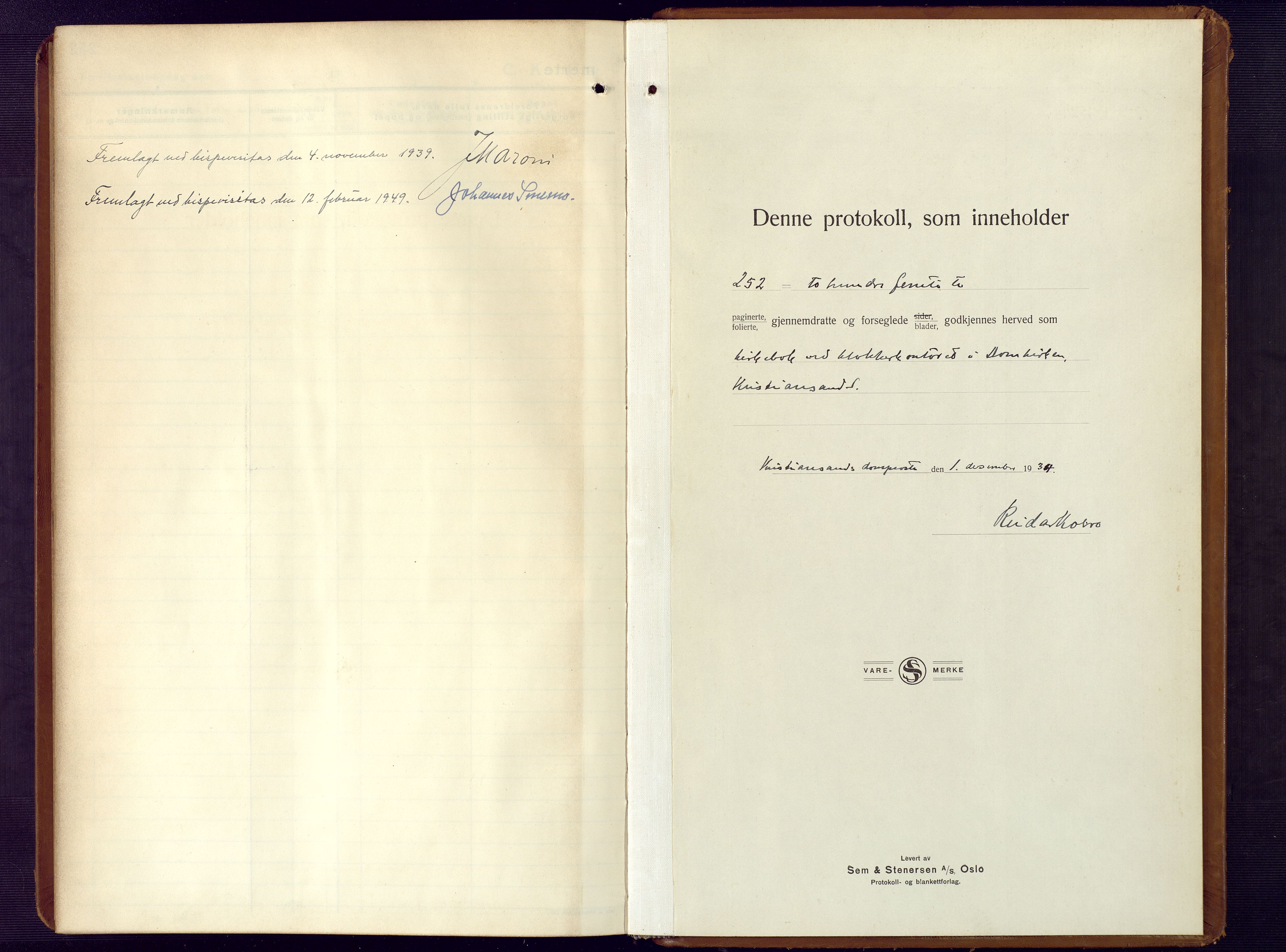 Kristiansand domprosti, AV/SAK-1112-0006/F/Fb/L0027: Klokkerbok nr. B 27, 1934-1945