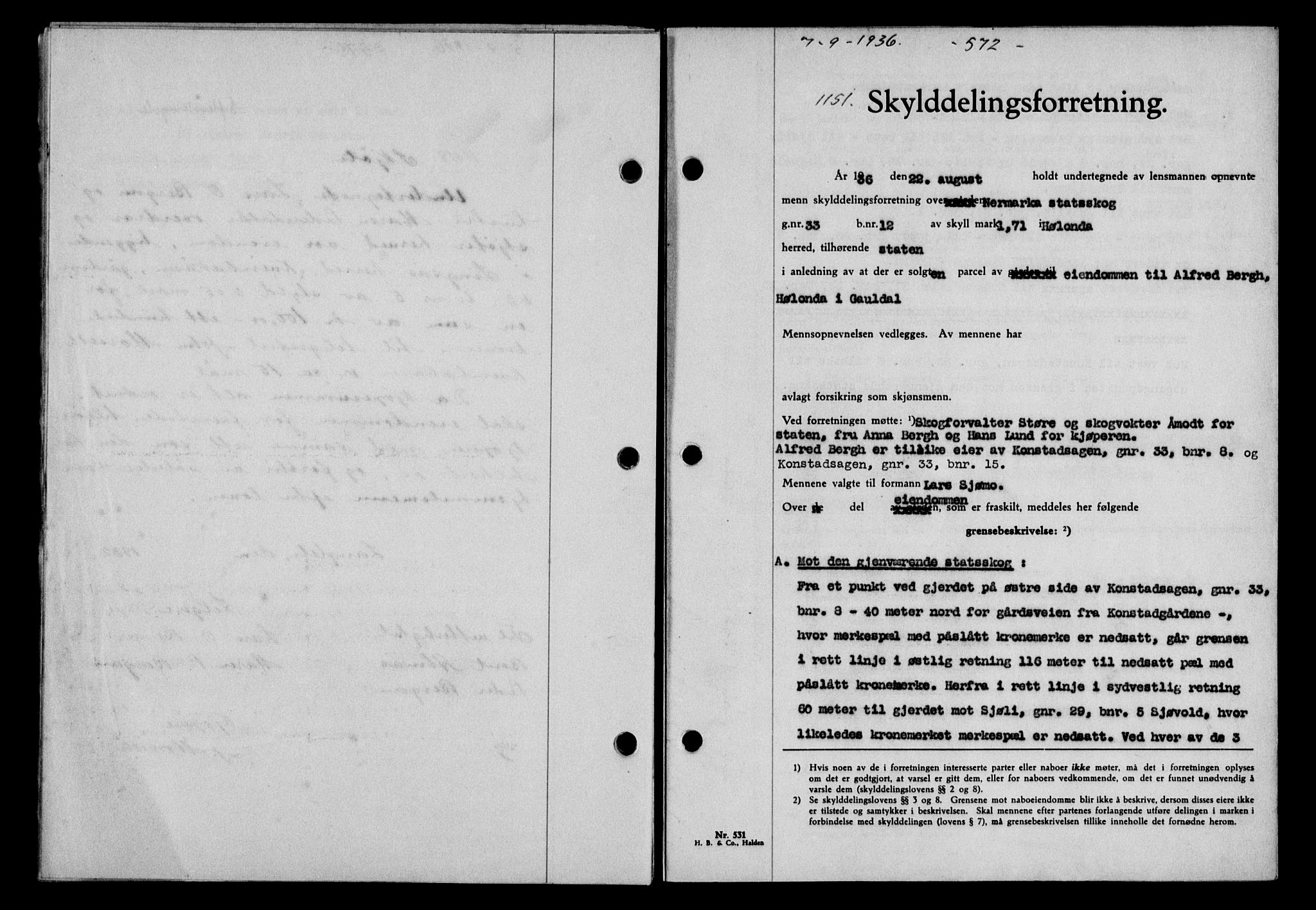 Gauldal sorenskriveri, SAT/A-0014/1/2/2C/L0046: Pantebok nr. 49-50, 1936-1937, Dagboknr: 1151/1936